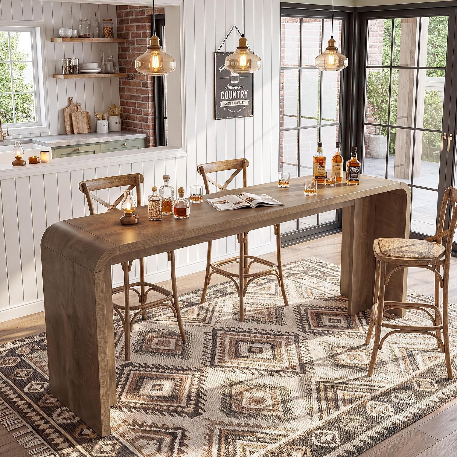 70.9″ Long Bar Table, Narrow Counter Height Pub Table with Curved U-Shaped Base