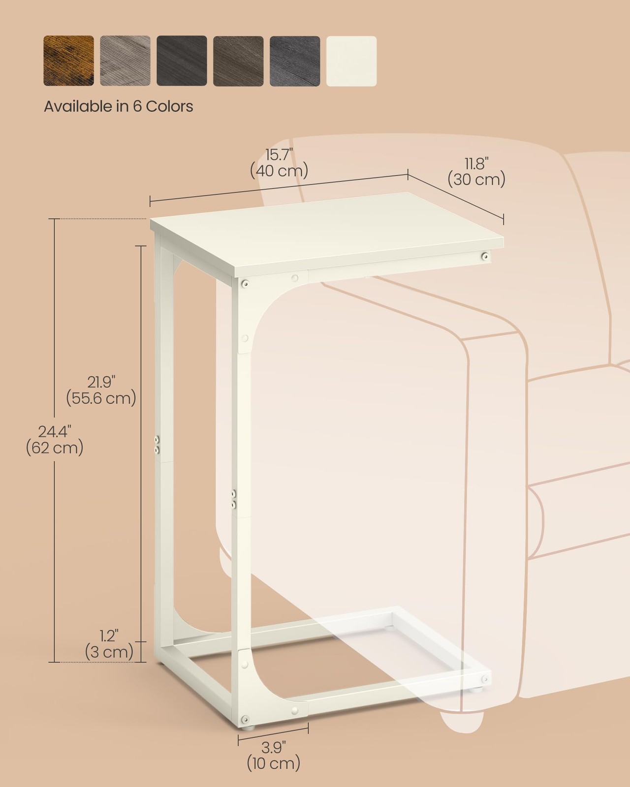 VASAGLE C-Shaped End Table, Small Side Table for Couch, Sofa Table with Metal