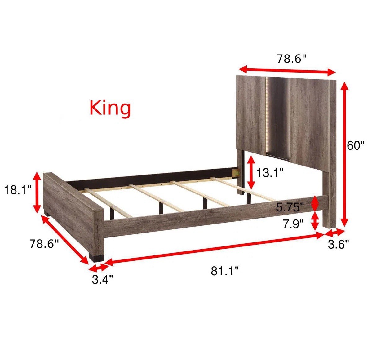 NEW Crown Mark Rangley Grey Brown King Bed B6830-K-FB B6830-KQ-RAIL No Headboard