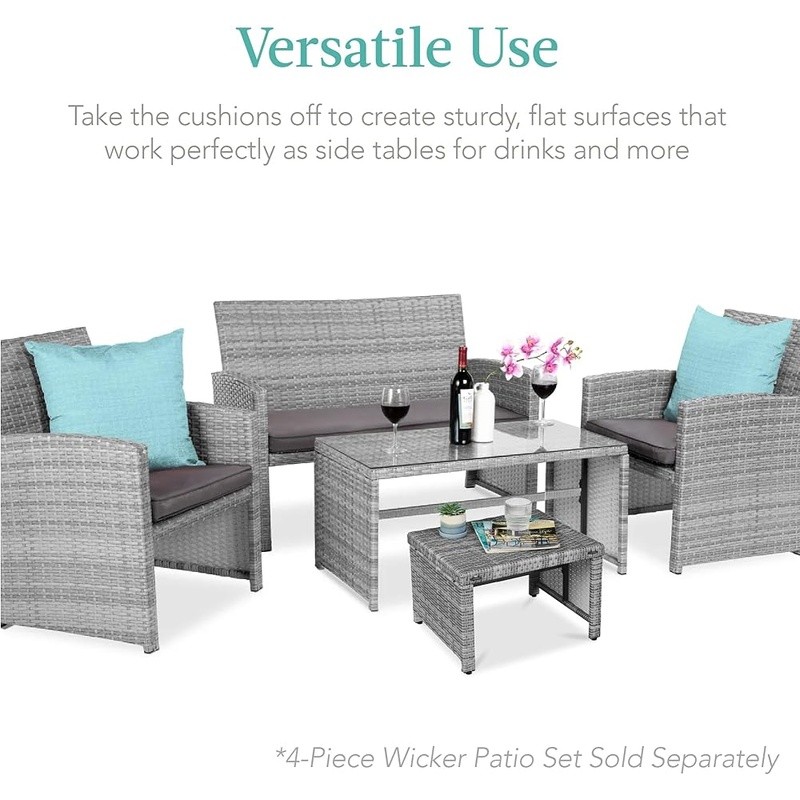 Wicker Ottomans Set of 2 Removable Cushions Adjustable Legs Easy Storage New