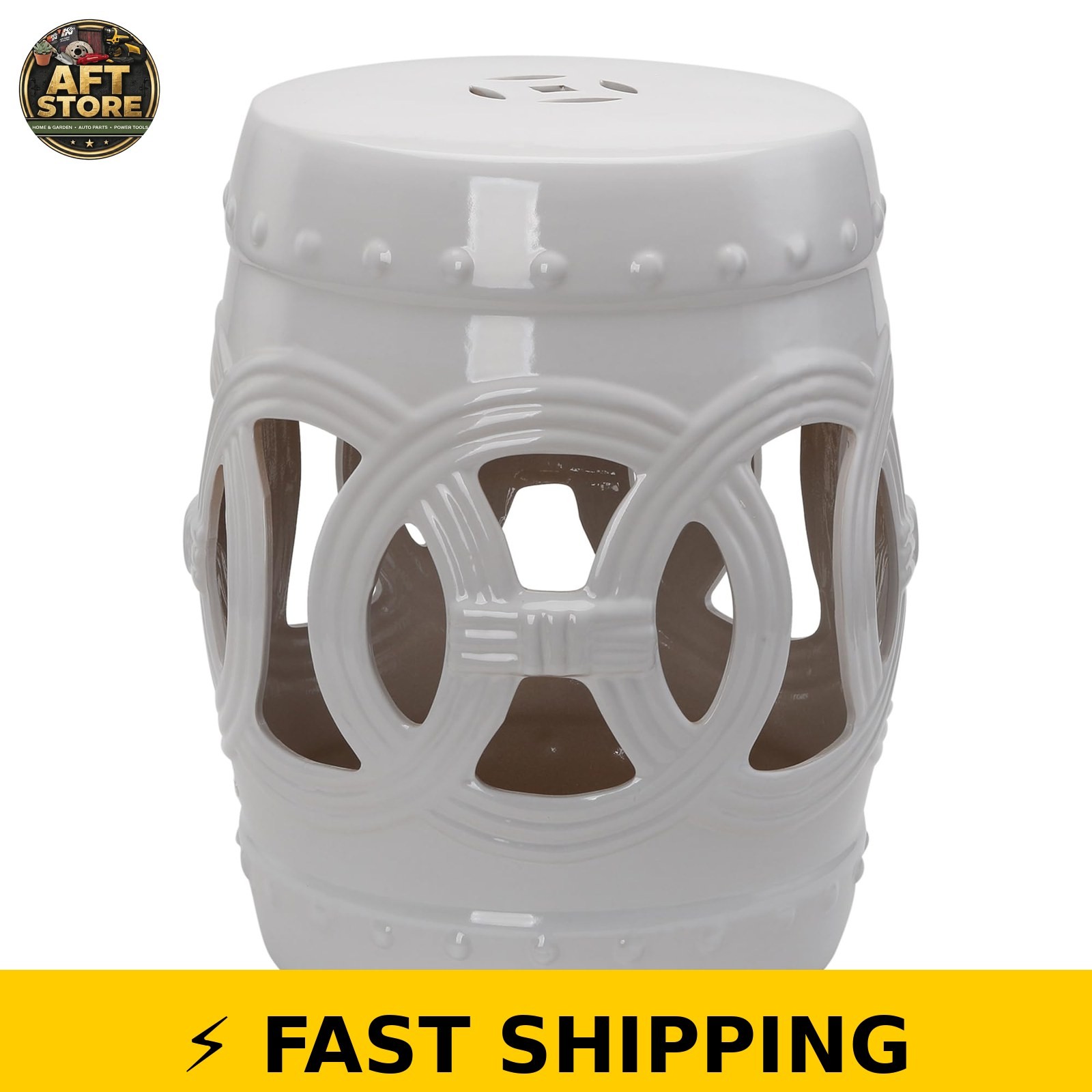 Outsunny 14″ x 17″ Ceramic Garden Stool – White