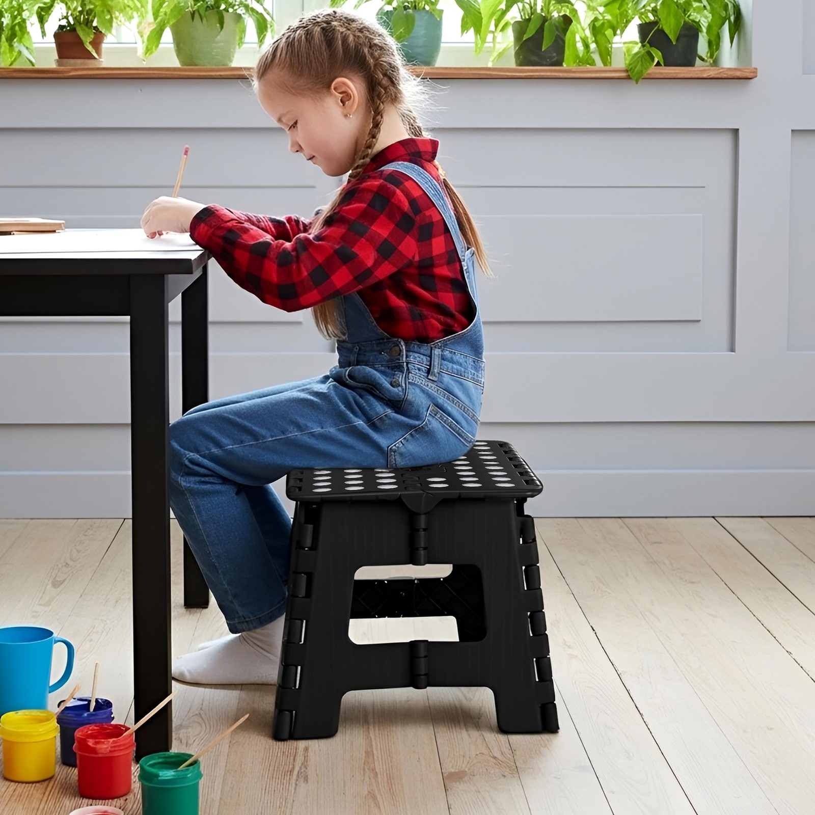 Folding Step Stool 9 Inch Anti Slip Collapsible Stool with Handle 300lb