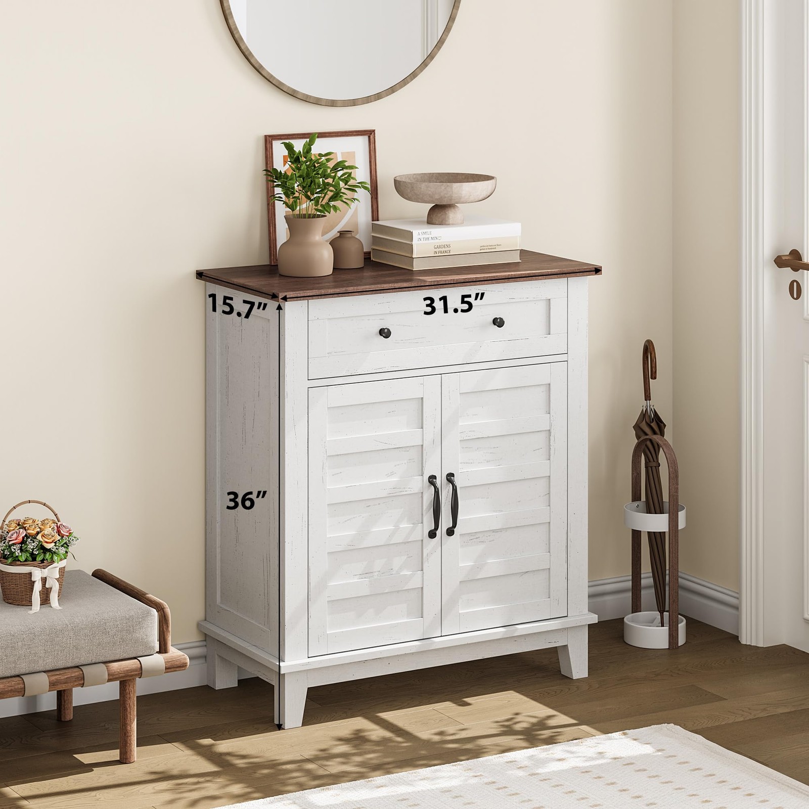 31.5 in 3-Tier Storage Cabinet Farmhouse Entryway Organizer for Kitchen Home