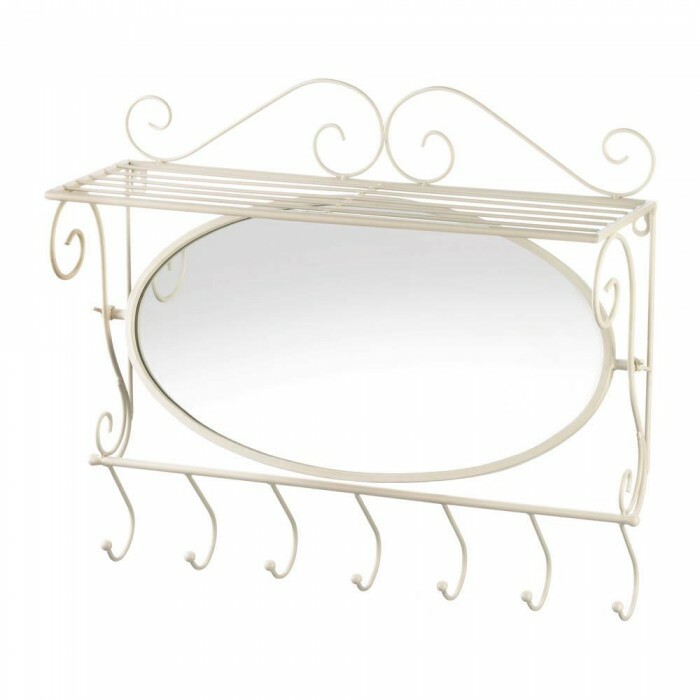 Mirrored Wall Shelf with 7 Hooks