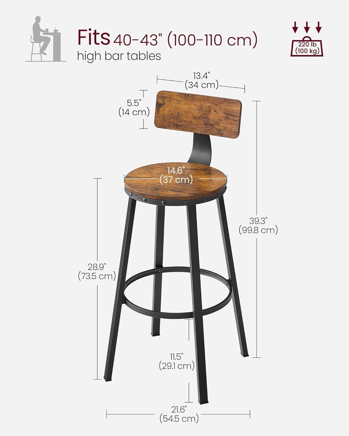 Bar Stools Set of 2, Bar Height Stools, 28.9 Inches Counter Barstools Chairs …