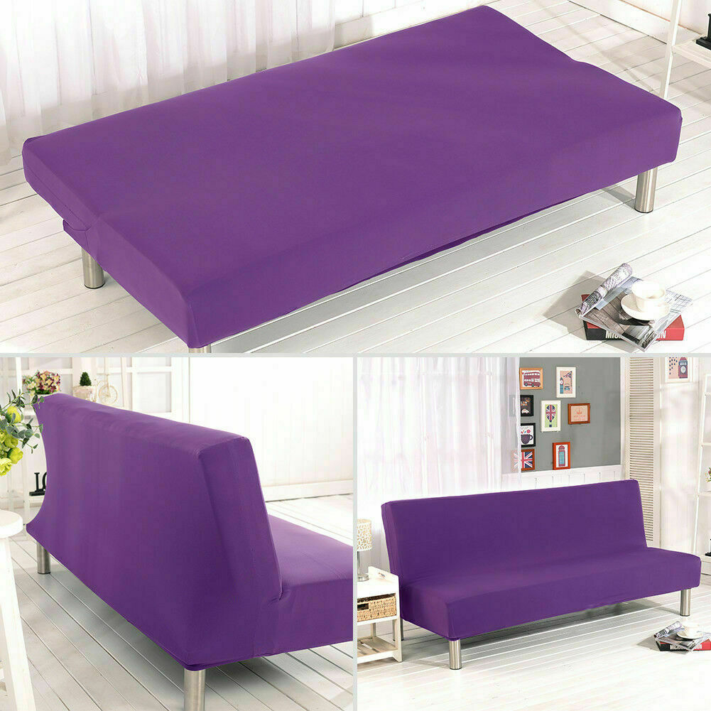 Solid Color Armless Sofa Bed Cover Stretch Futon Slipcover 3 Seater Couch Sofa