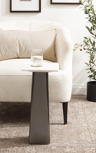 Quinley Modern Square Marble Drink Table, 10 x 10 x 22, White Marble and Gray
