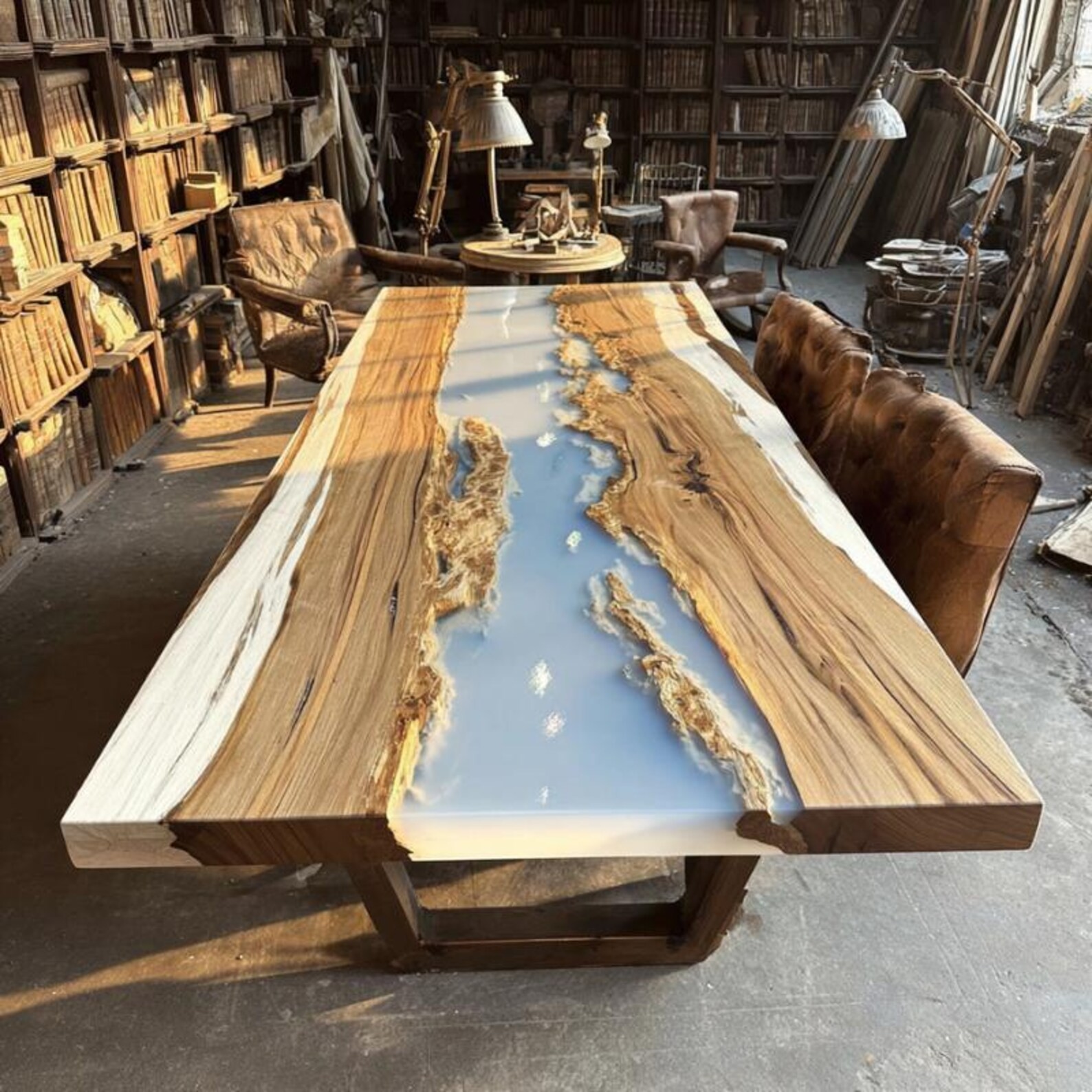Walnut Epoxy River Dining Table Top Live Edge Handmade Luxury Wood Table