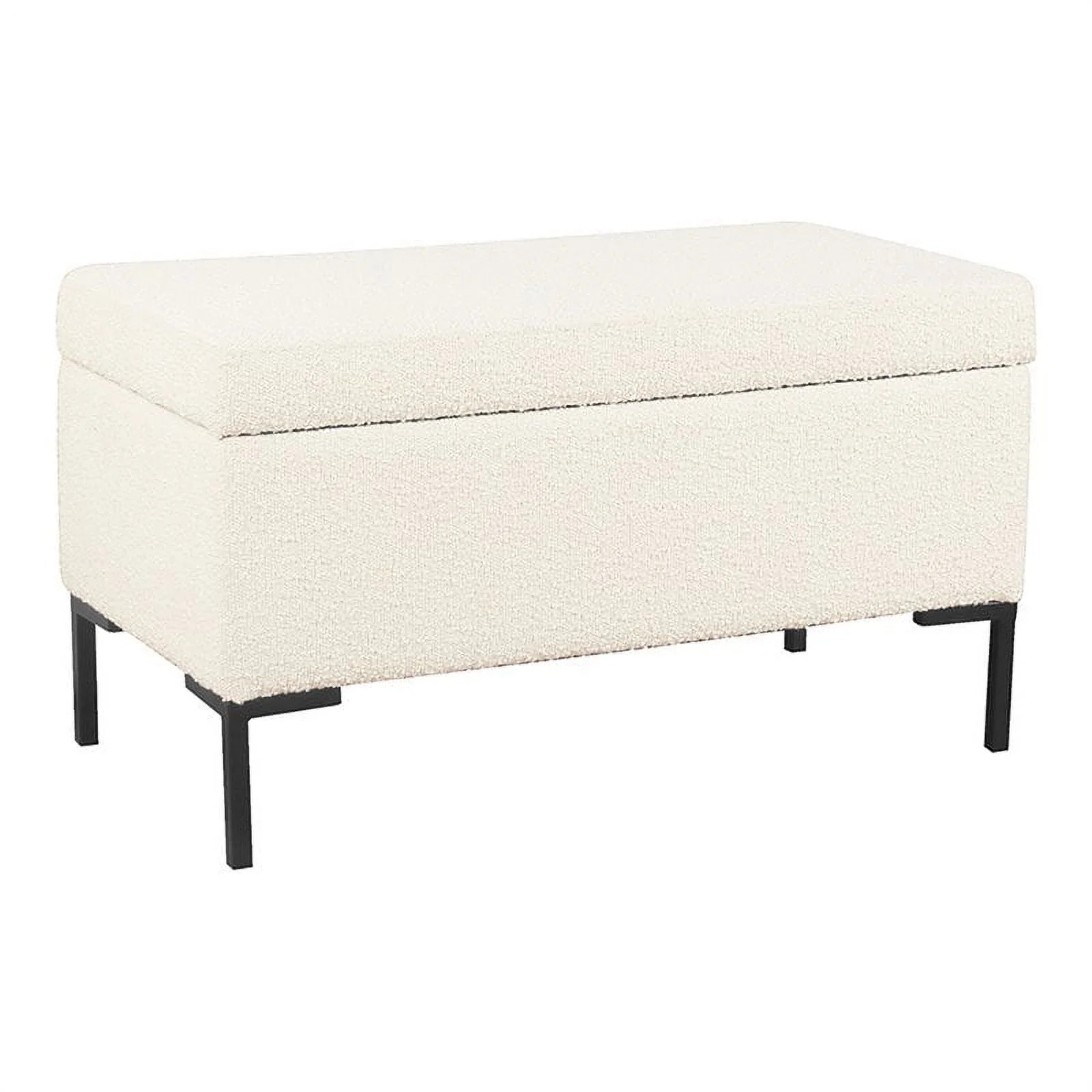 Medium Storage Bench with Metal Legs, 32″W x 16.5″D x 17.5″H, Cream Boucle