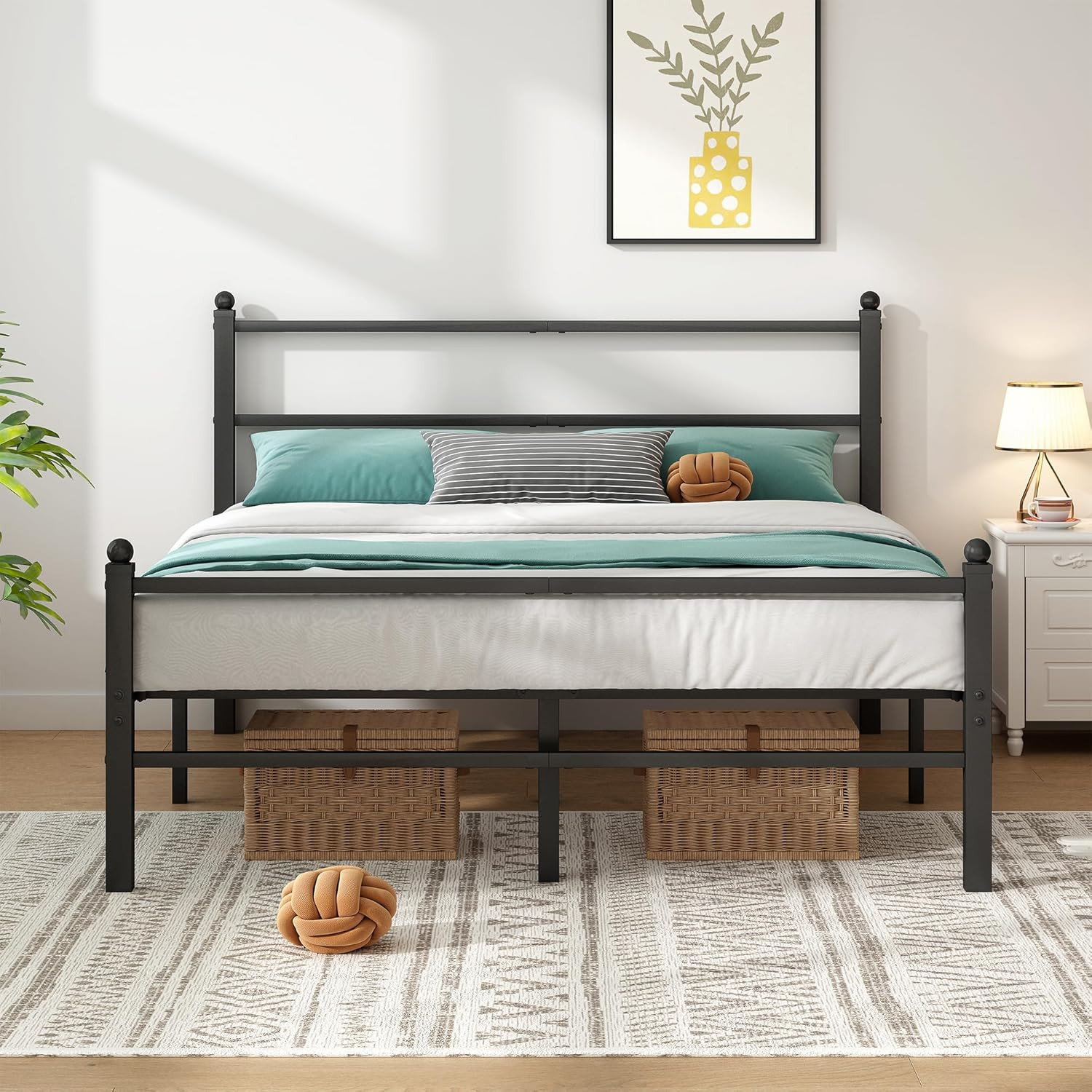 Queen Bed Frame with Headboard and Footboard, 14 Inch Metal Platform Bed Frame Q