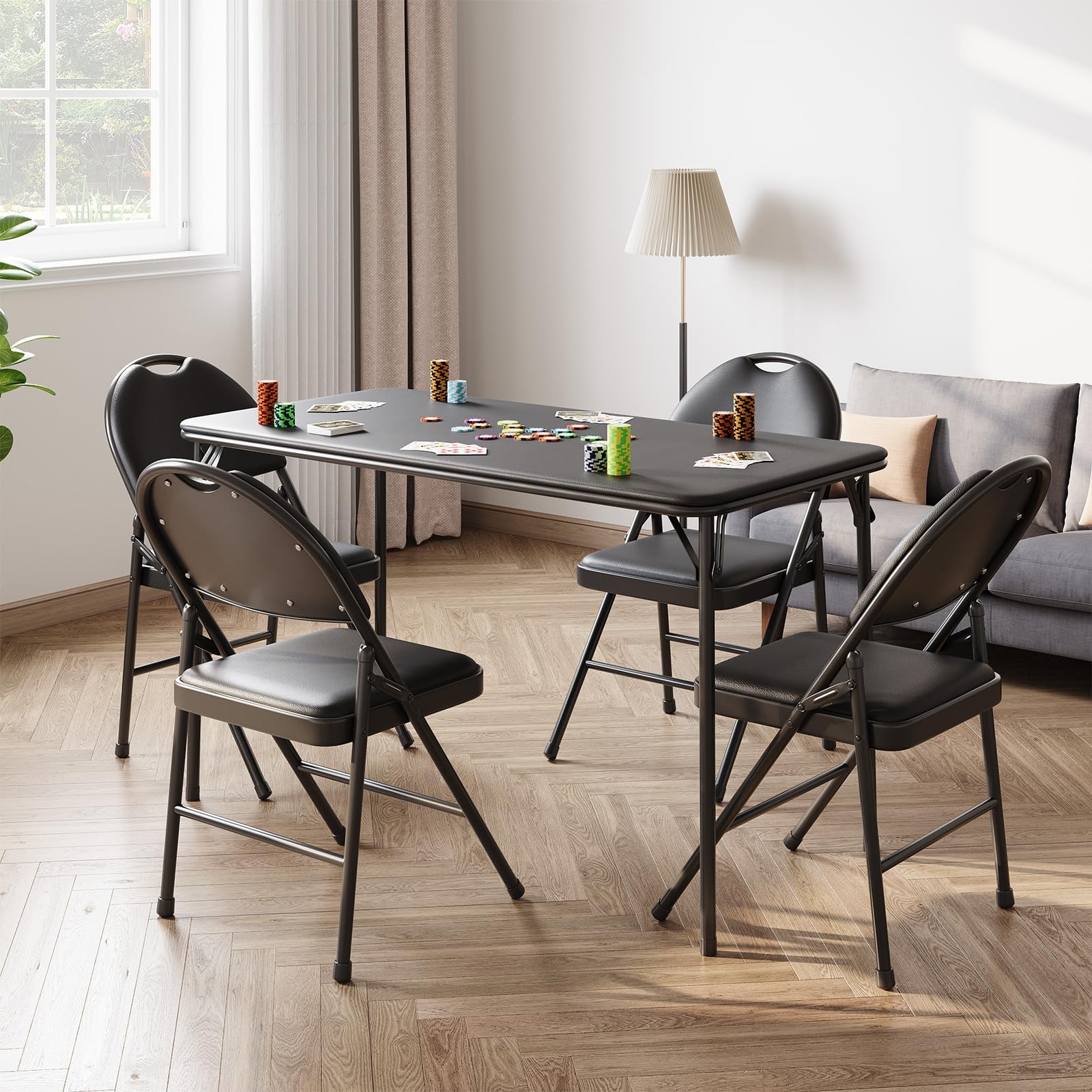 Folding Table and Chairs ,5pcs Card Table & Upholstered Chair Set w/ Metal Legs