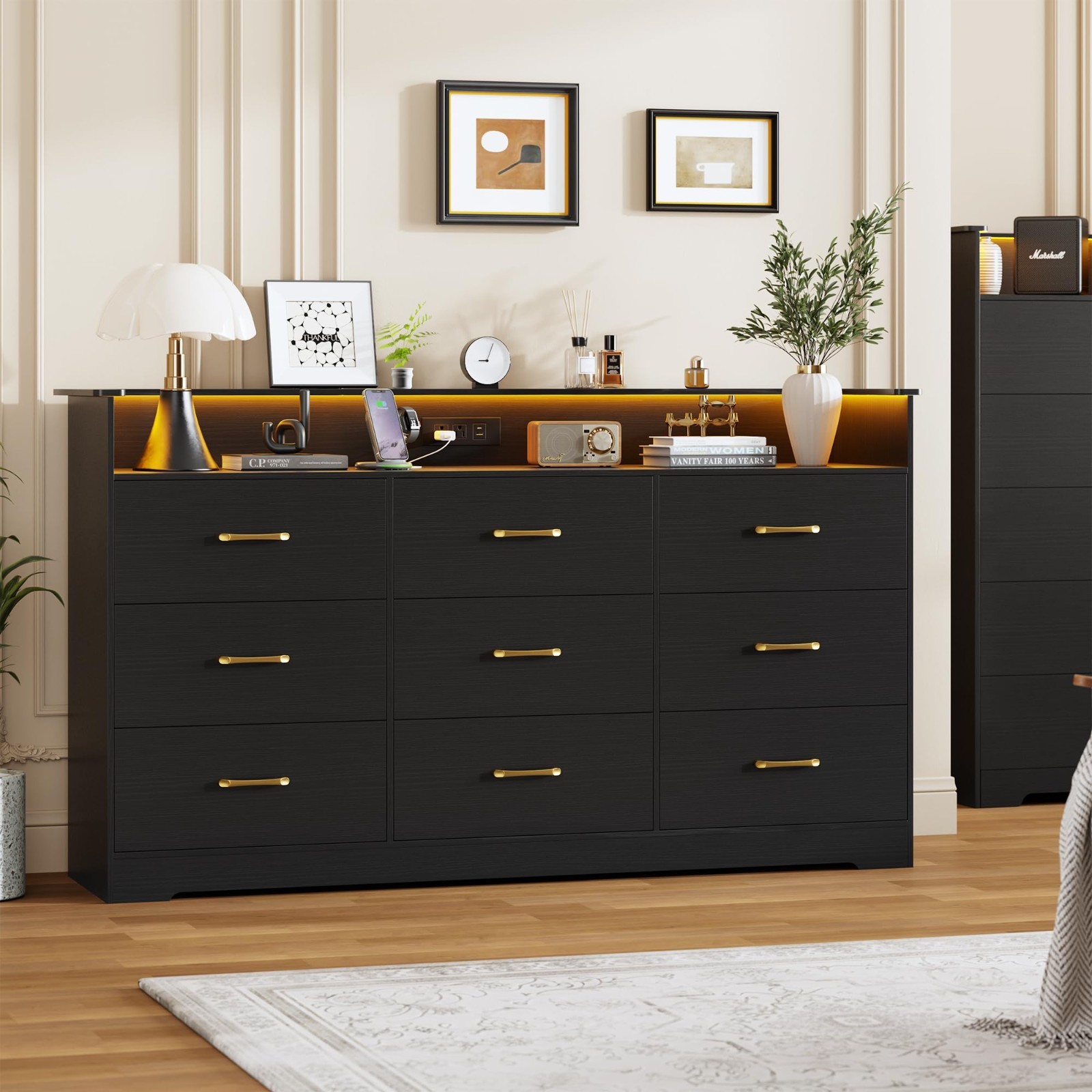 Modern 9/10 Drawer Dresser ,Wood Dressers & Chests of Drawers with LED Lights