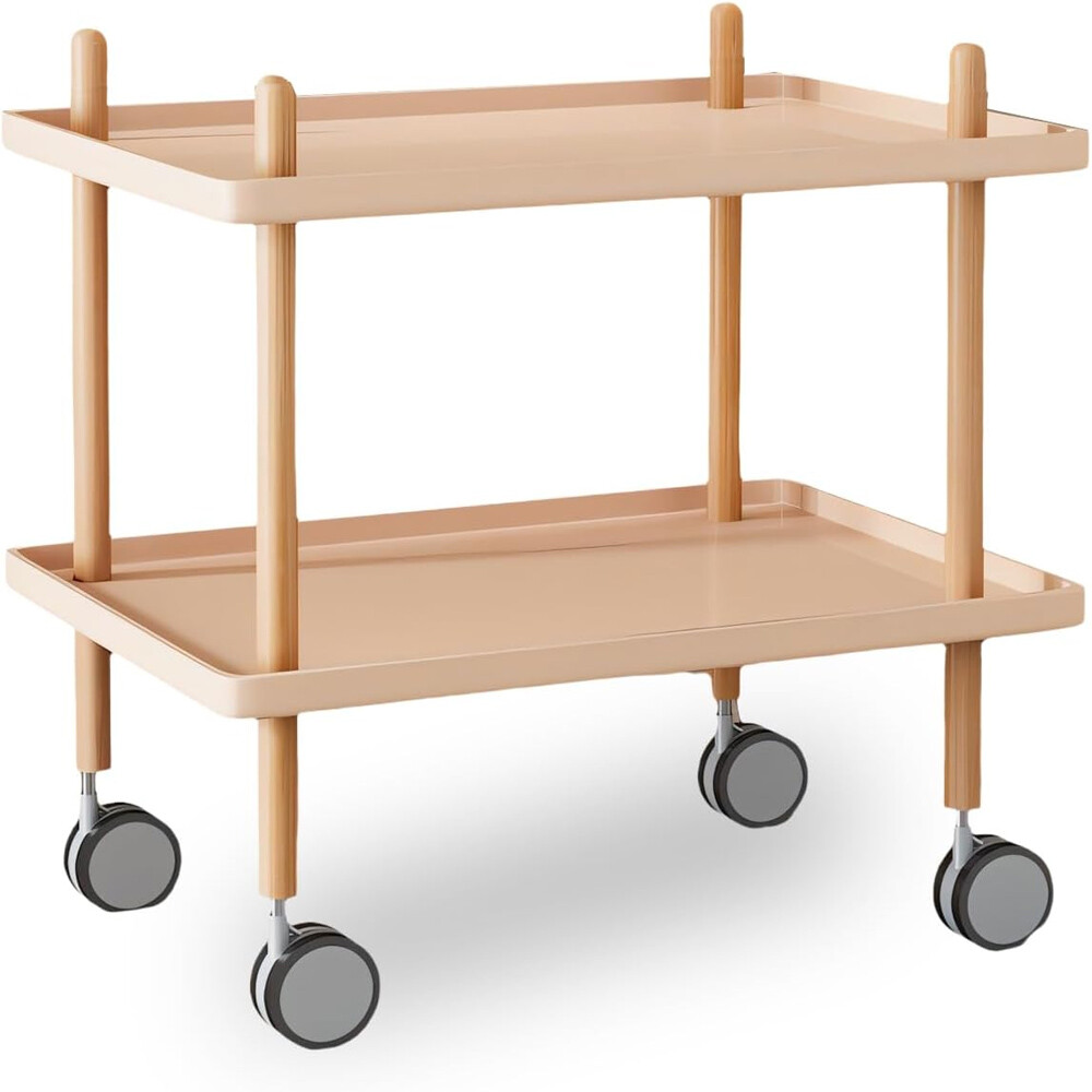 2 Layer End Table Trolley Side Table Nightstand w/4 Shelves & Wheels for Kitchen