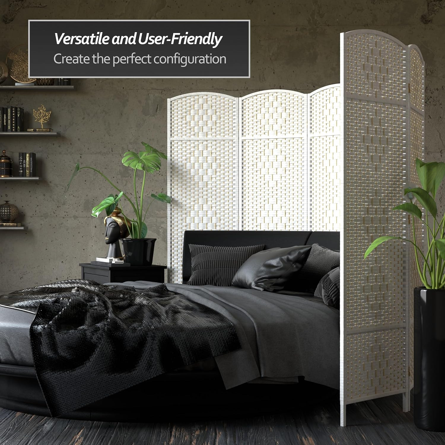 6 Ft. Tall Diamond Weave Fiber White-3 Panel Room Divider