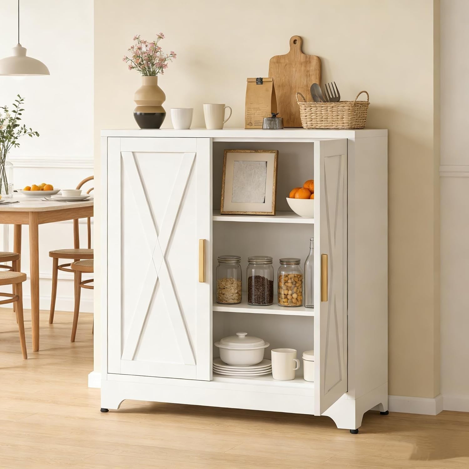 Elegro 3 Tier Farmhouse Metal Locker Cabinet with 2 Door and Adjustable Shelves