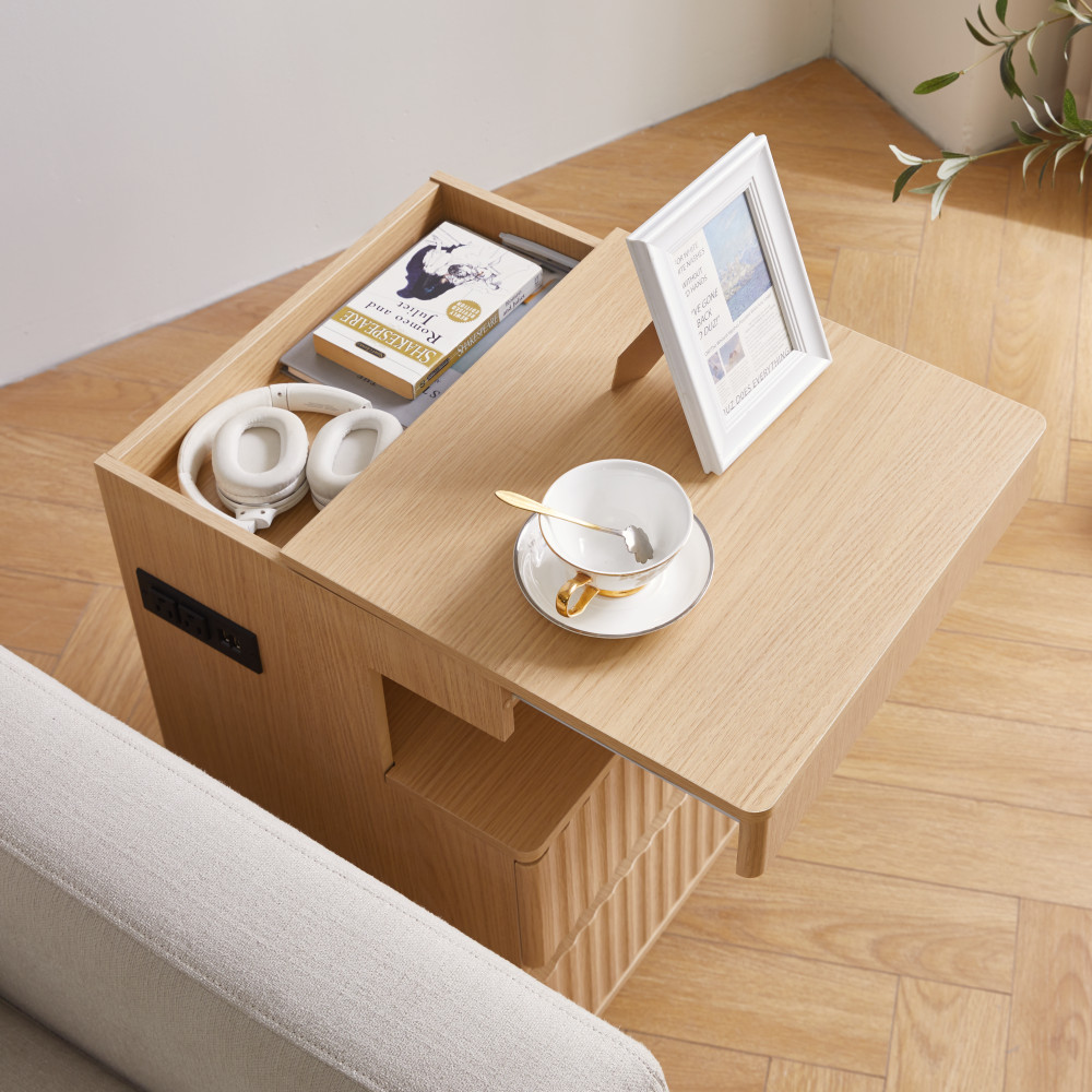 Modern Bedside Table with Gun Drawer,Bedside Table with Charging Station