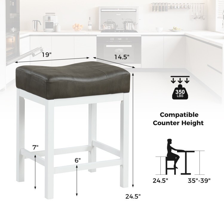 24.5″ Kitchen Stool Set Linen Fabric Saddle Stools Set of 2 With Cushioned Seat