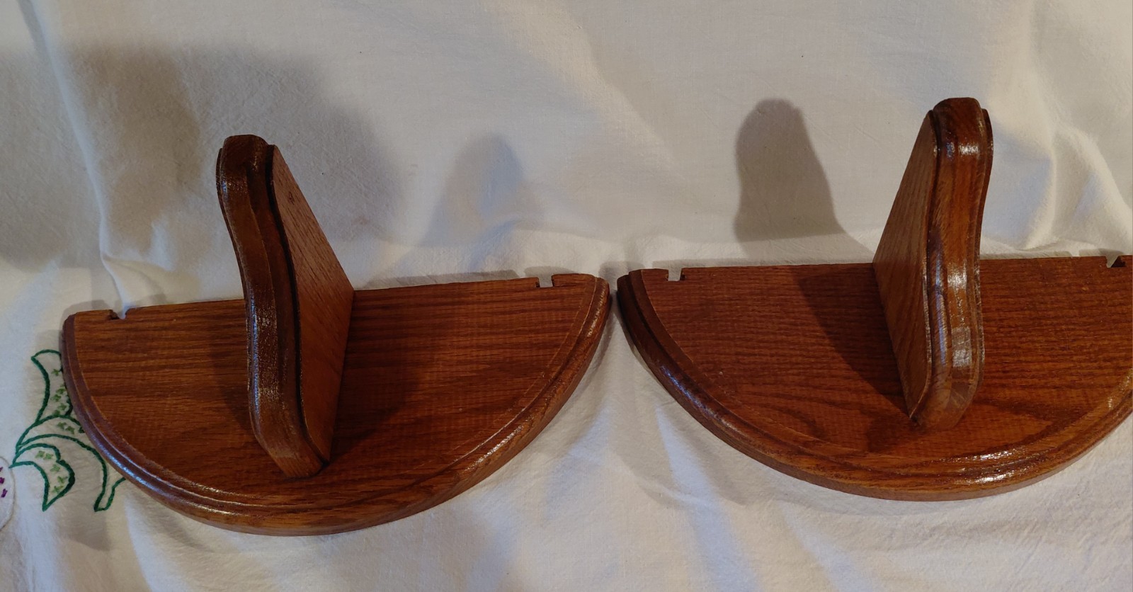 2 Handcrafted Solid Wood Half Moon Wall Shelves Great Condition 10.5×4.5×5.25″