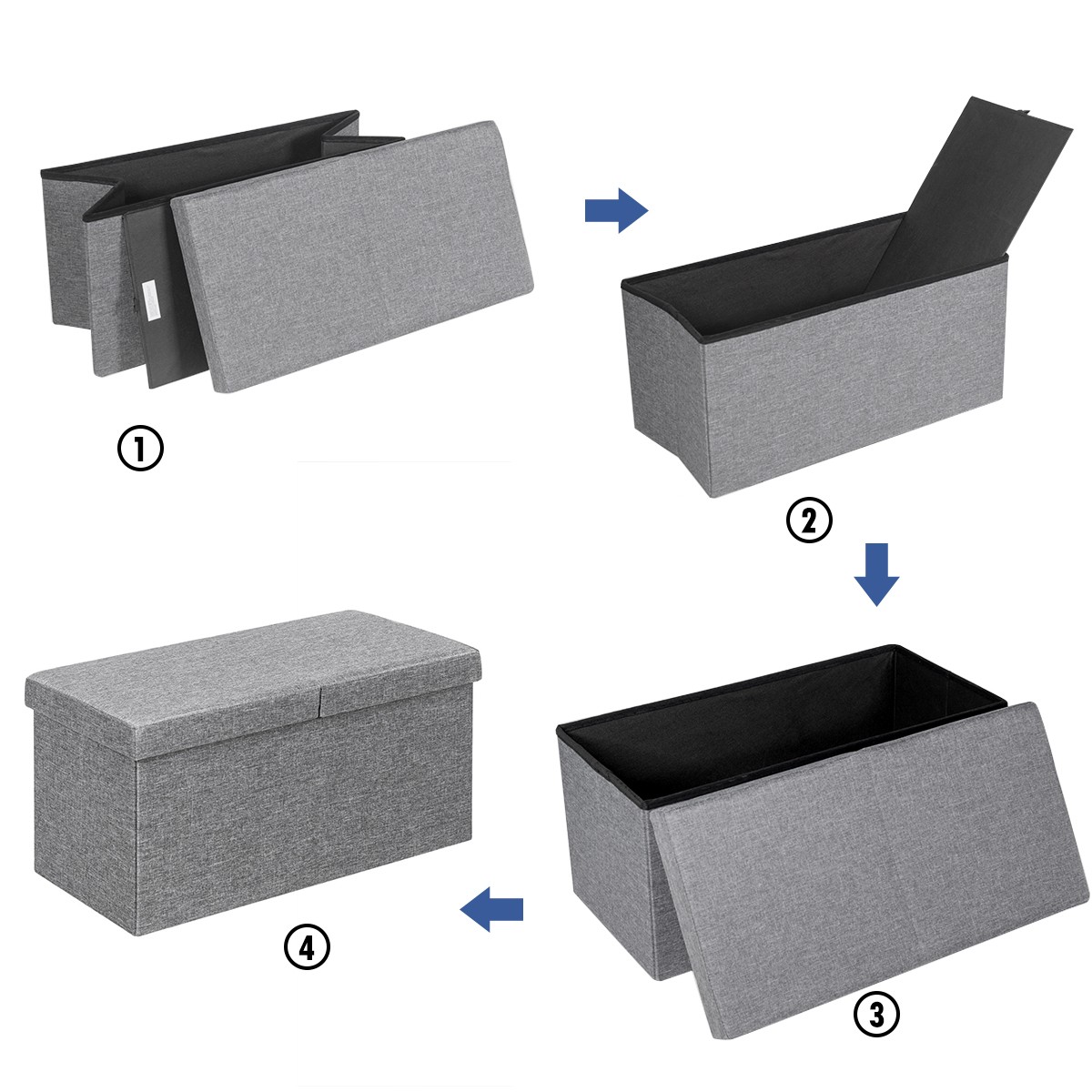 30″ Folding Storage Ottoman W/Lift Top Bed End Bench 80L Capacity Light Grey