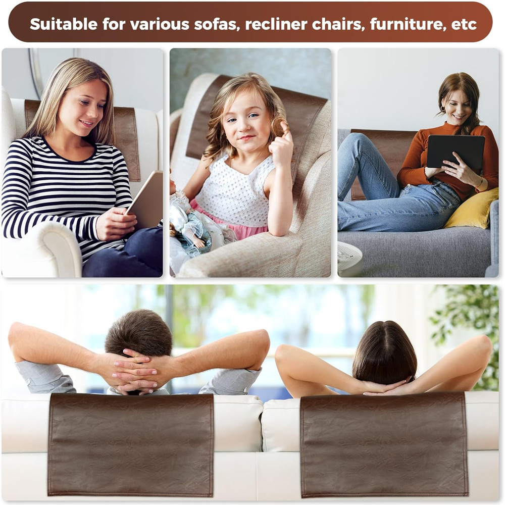 PU Leather Recliner Headrest Cover 17×27 in, Furniture Protector Slipcover Sofa