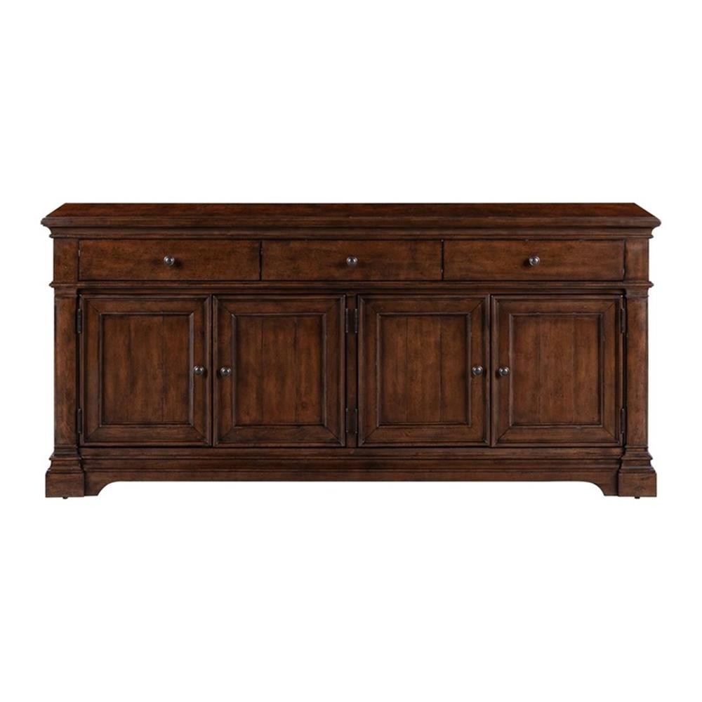 Pemberly Row 74 Inch TV Console with Alder Doors and Wire Management in Cherry