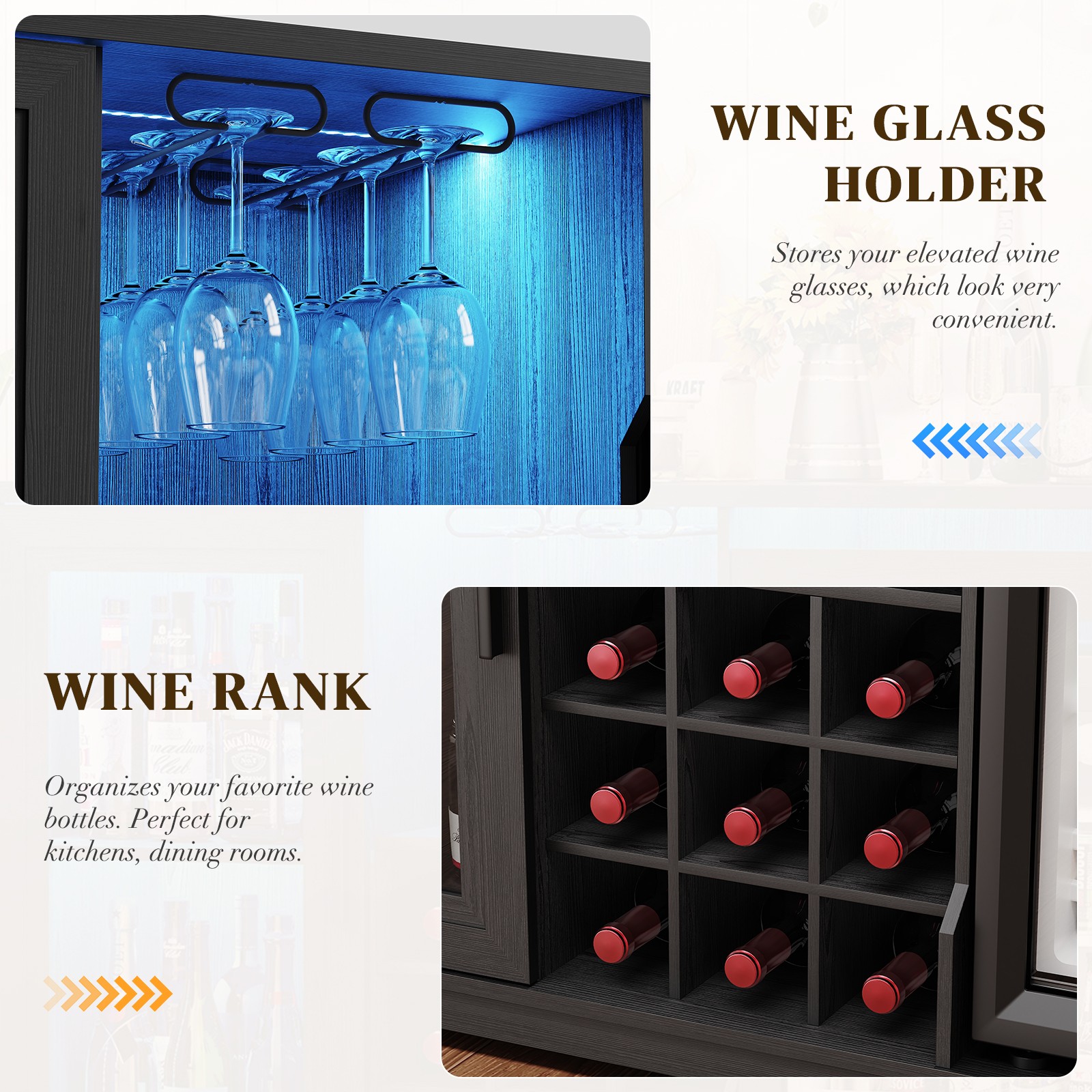 BROTTAR Lighting Bar Cabinet with Built-in Refrigerator & Removable Wine Rack