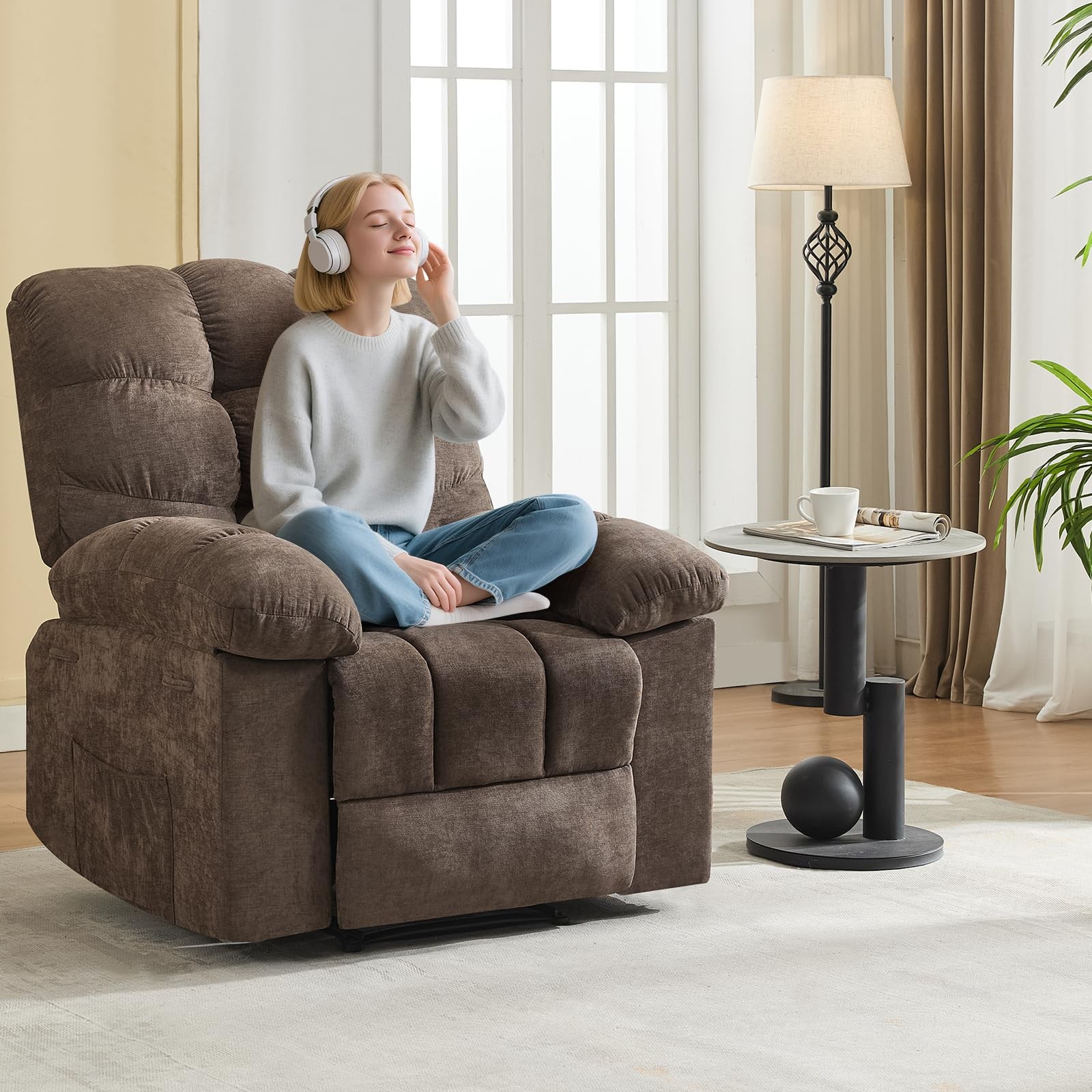 Oversized Recliner Rocking Chair,Wide Overstuffed Soft Sofa w/Massage&Heat,Bedro