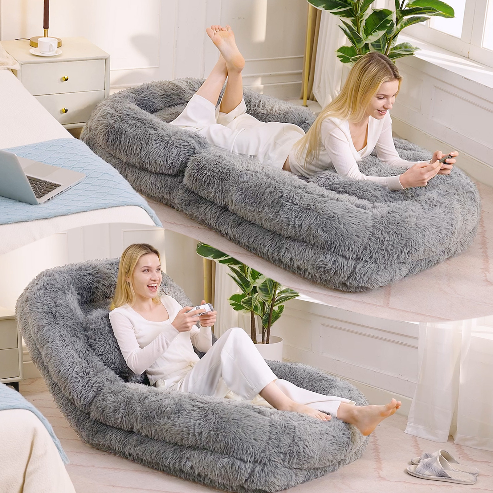 Adjustable Floor Sofa Bed, 5-Position Backrest, Light Gray, 69″ L x 35″ W