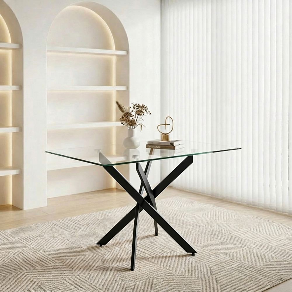 Rectangular Dining Table,47.24″ Glass Dining Table Modern Kitchen Table