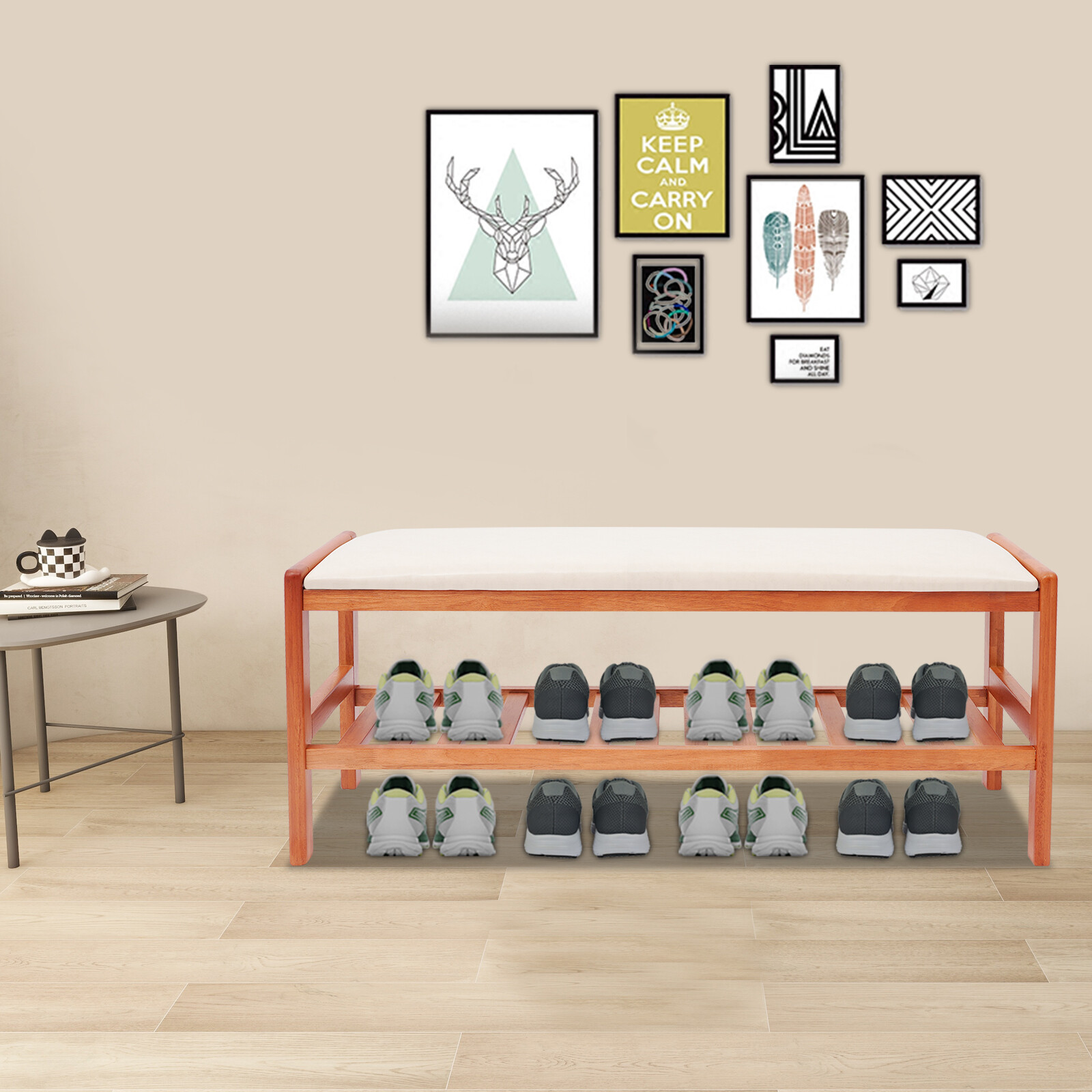Shoe Bench with Cushion, Shoe Storage Bench for Entryway, Hallway, Living Room
