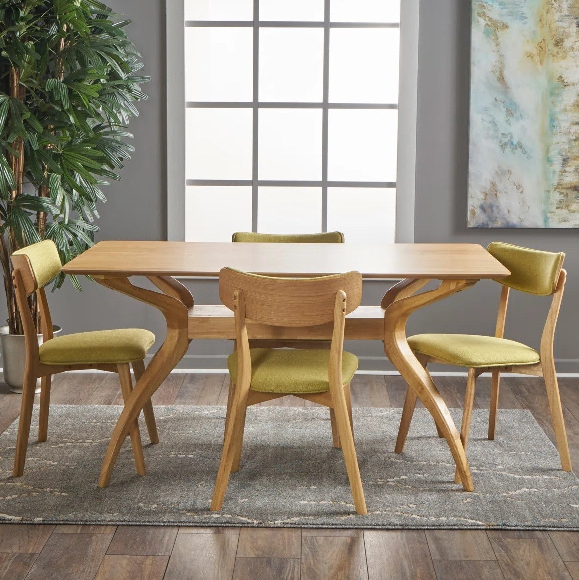 Green Natural Oak Dining Room Set Mid-Century Kitchen Table Diningroom Chairs