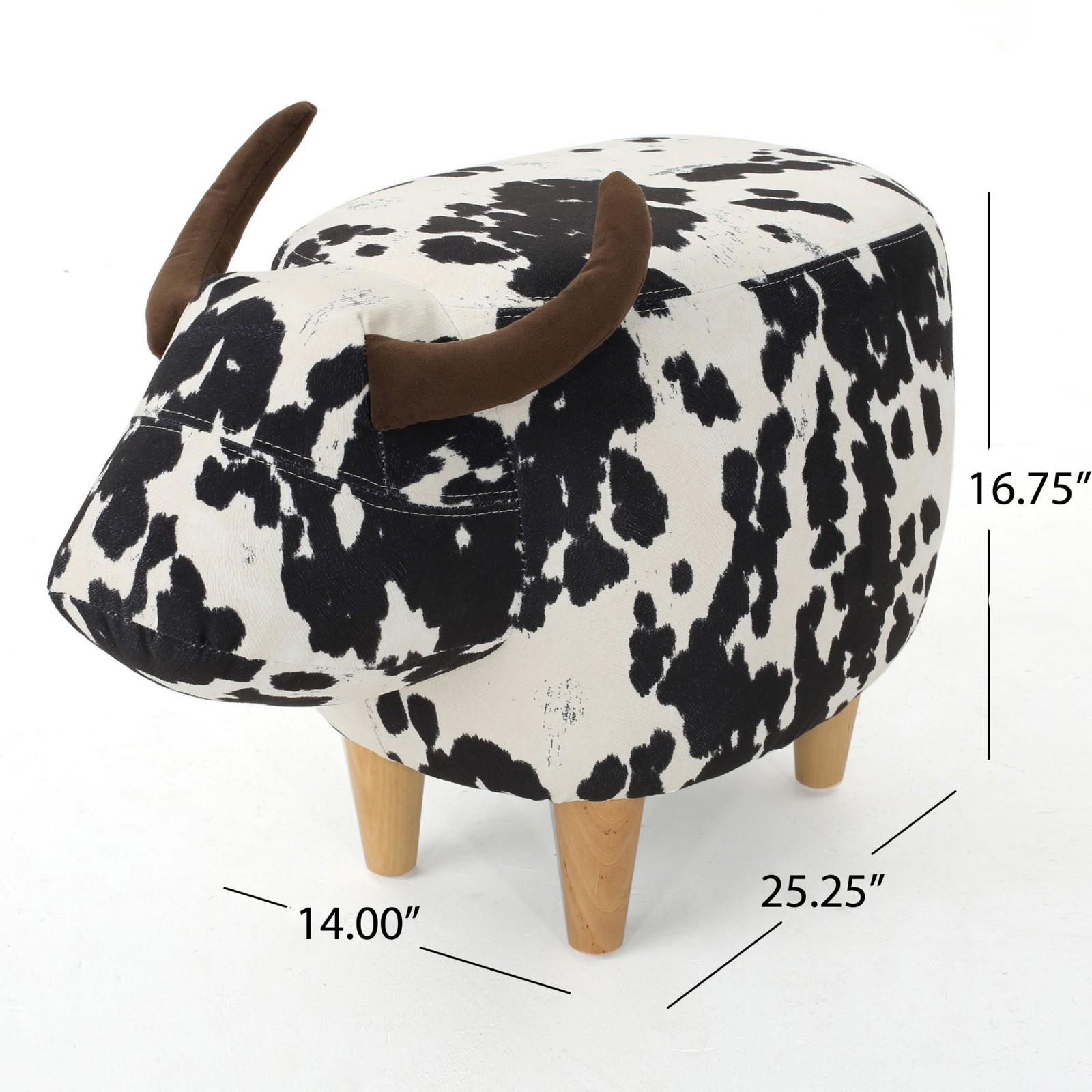 Cow Shaped Ottoman Cute Animal Footstool Wood Seat for Shoe Changing Entryway