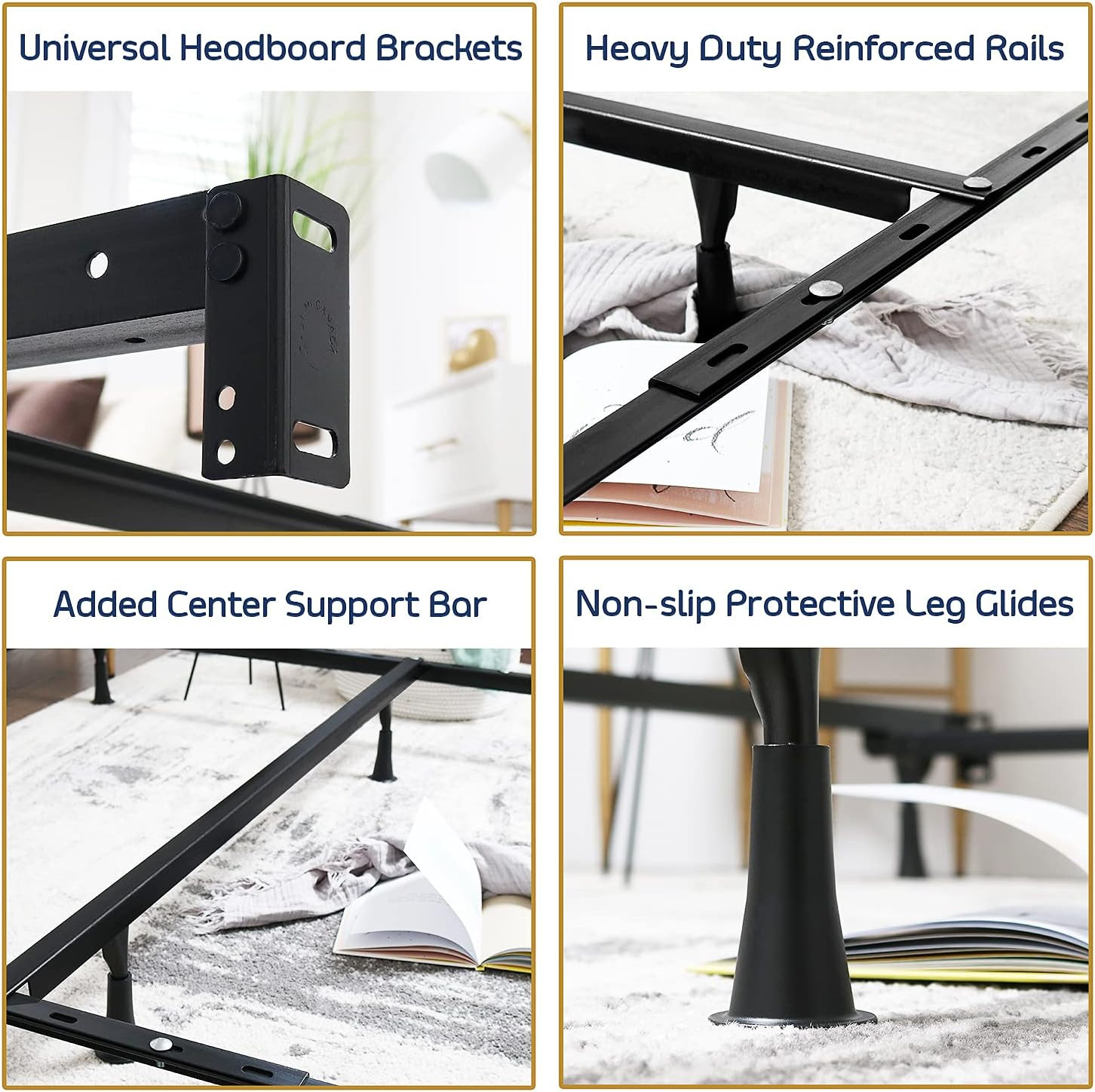 Adjustable Bed Frame – Expands from Double to Queen/King, Center Support, Black