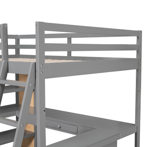 Solid Wood Loft Bed with Desk Bookshelves Storage Cabinet Bedroom Furniture Sets