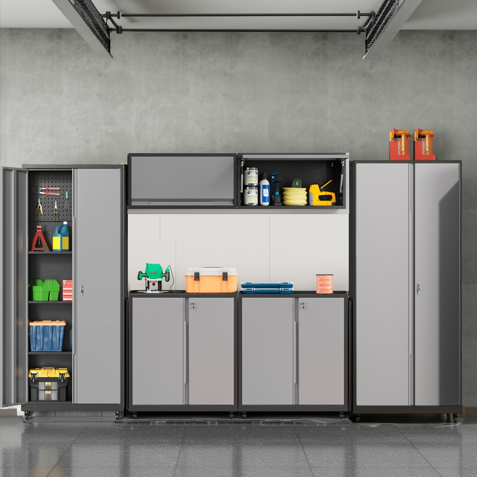 Workshop Garage Storage Cabinet System 6 Pcs Metal Tool Chest Cabinet Set Office