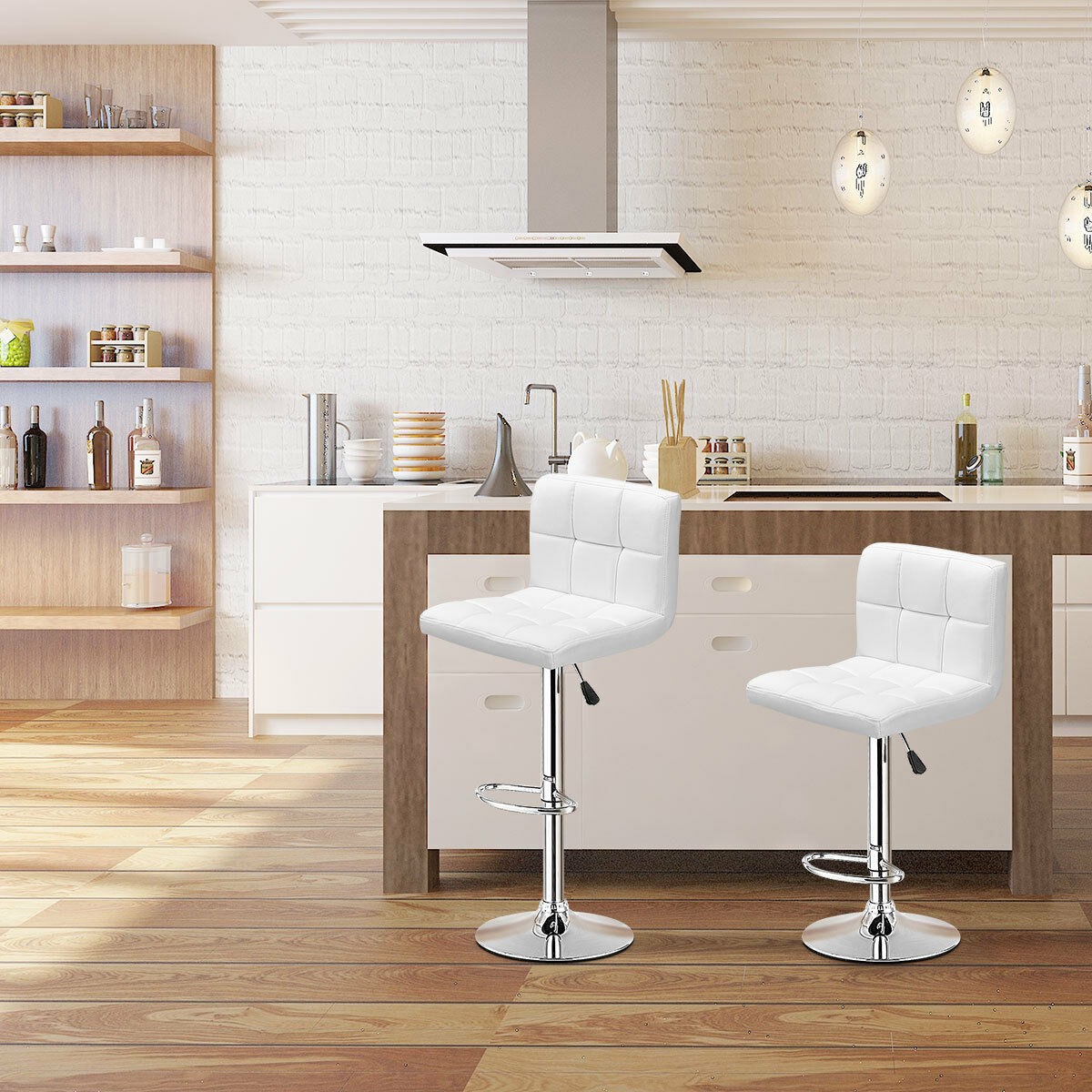 Adjustable PU Modern Bar Stool Swivel Barstools Kitchen Bistro Pub Chair White