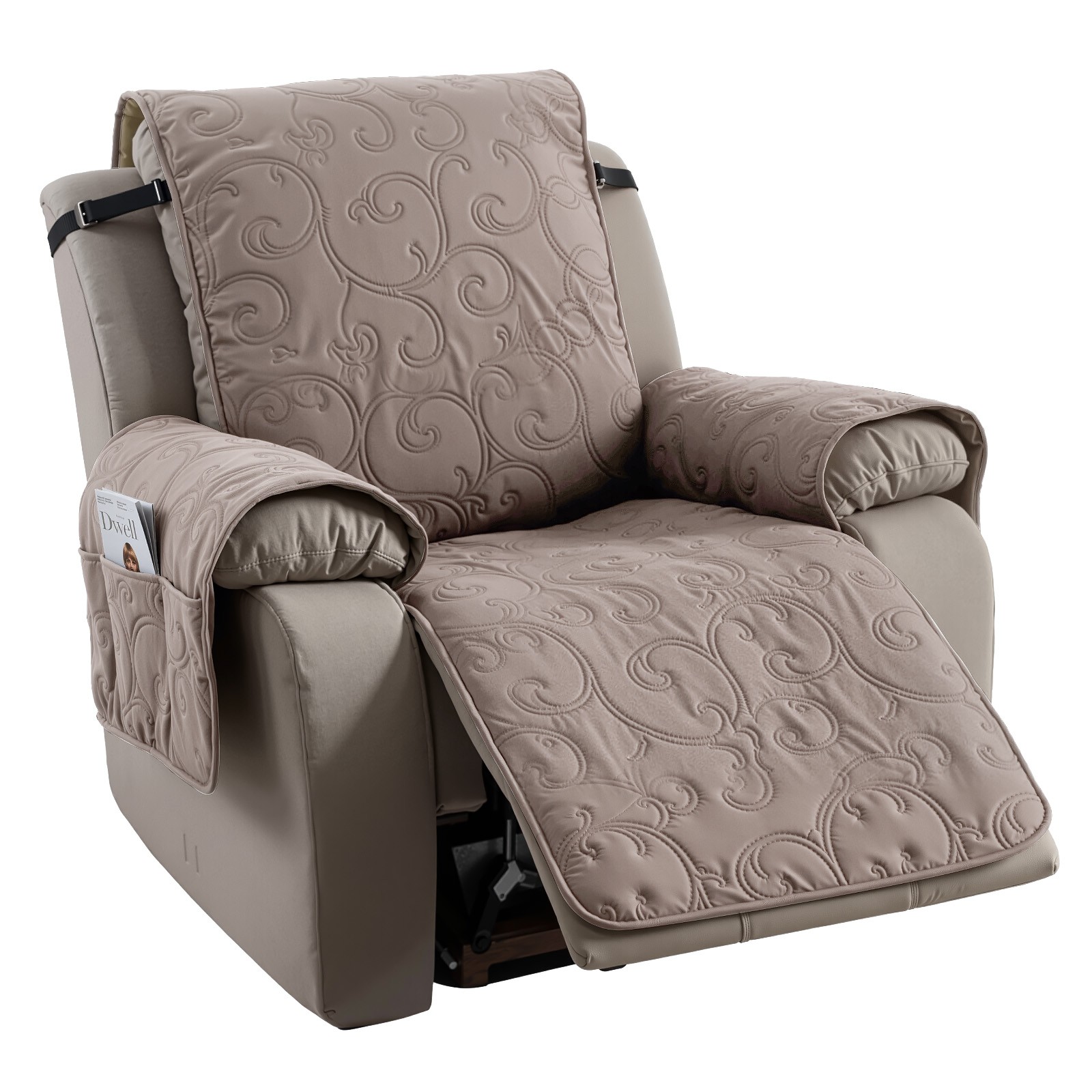 100% Waterproof Quilted Recliner Chair Cover Pad Non-Slip Protector w/ 6 Pockets