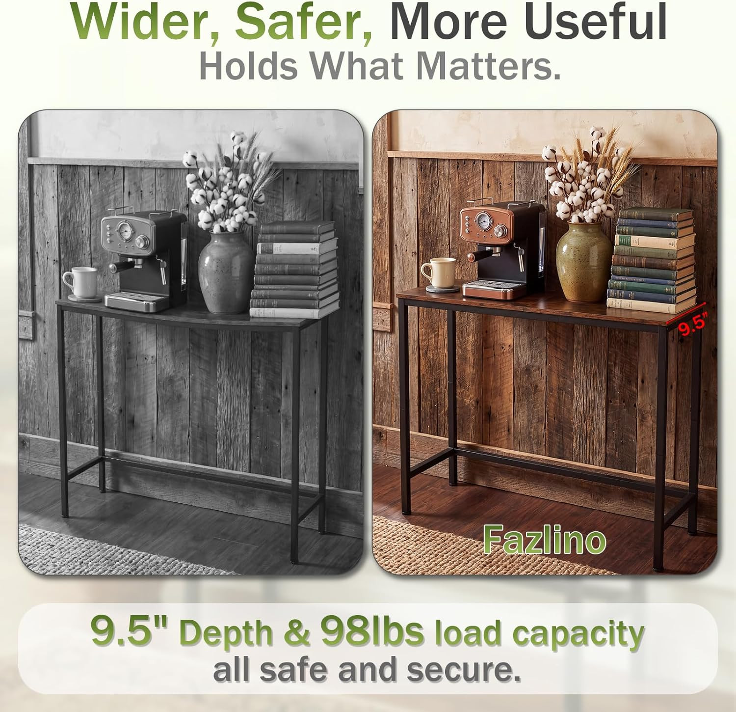 29.5″ Console Table with 98 Lb Capacity, 9.5″ Wide, Rustic Brown | Stable Wobble