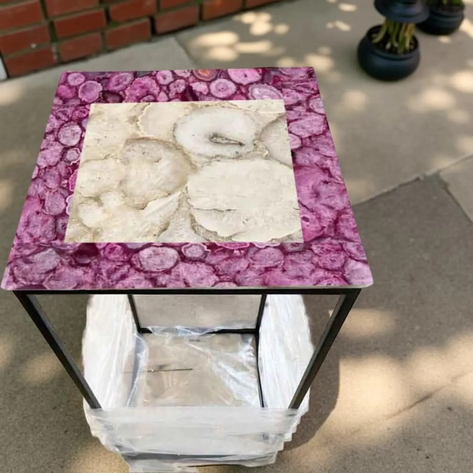 Natural Agate Coffee Table – Pink & White Gemstone Furniture for Living Room