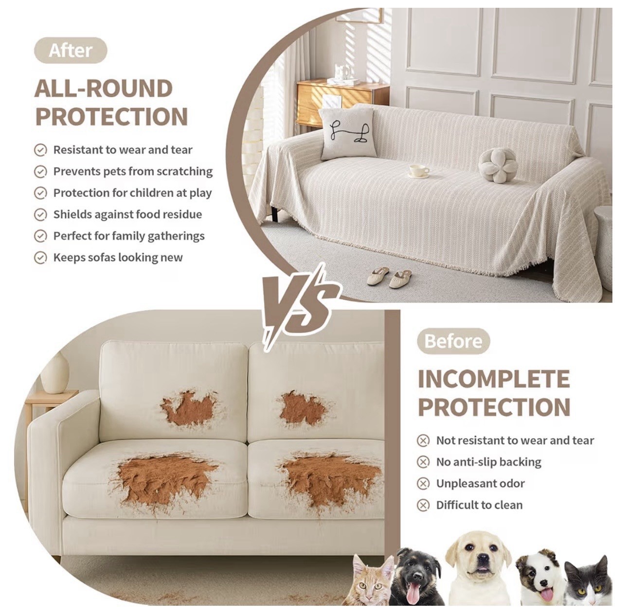 Boho Chenille Couch Cover Throw Blanket 71×134 Fishbone Beige Sofa Protector Pet