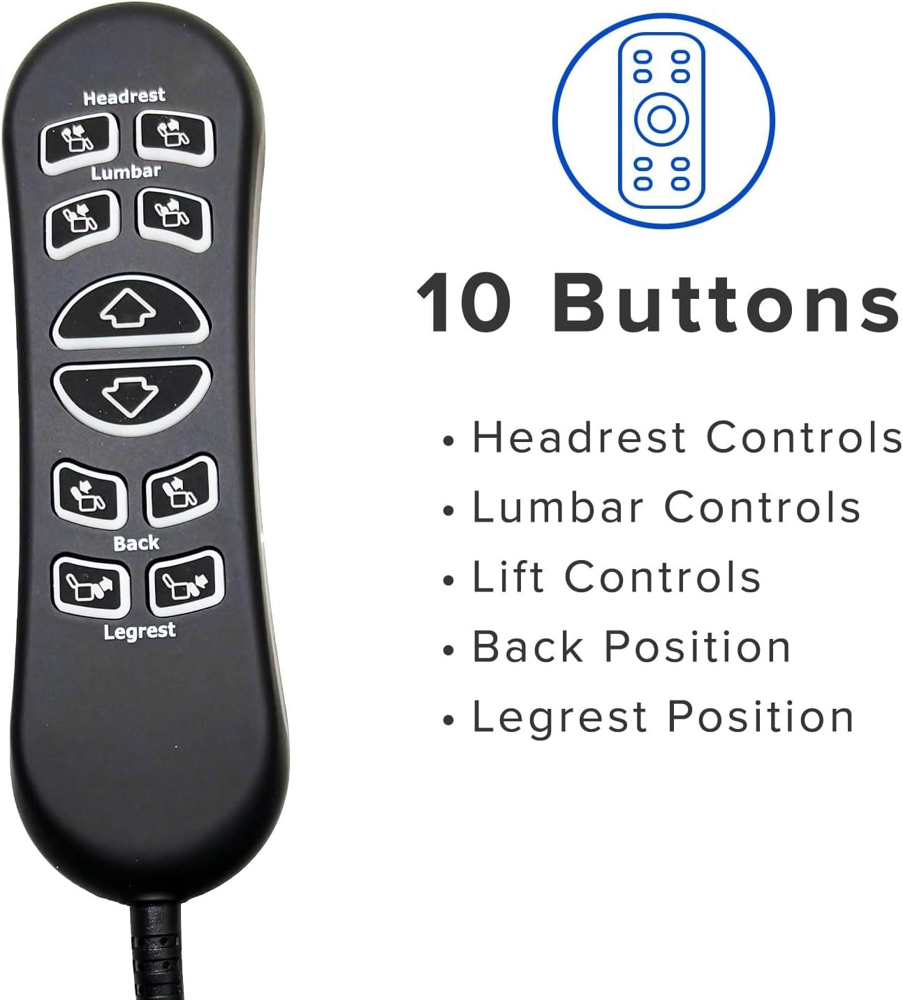 10-Button 5-Pin Replacement Remote Hand Control for Mega Motion Power Recliner w