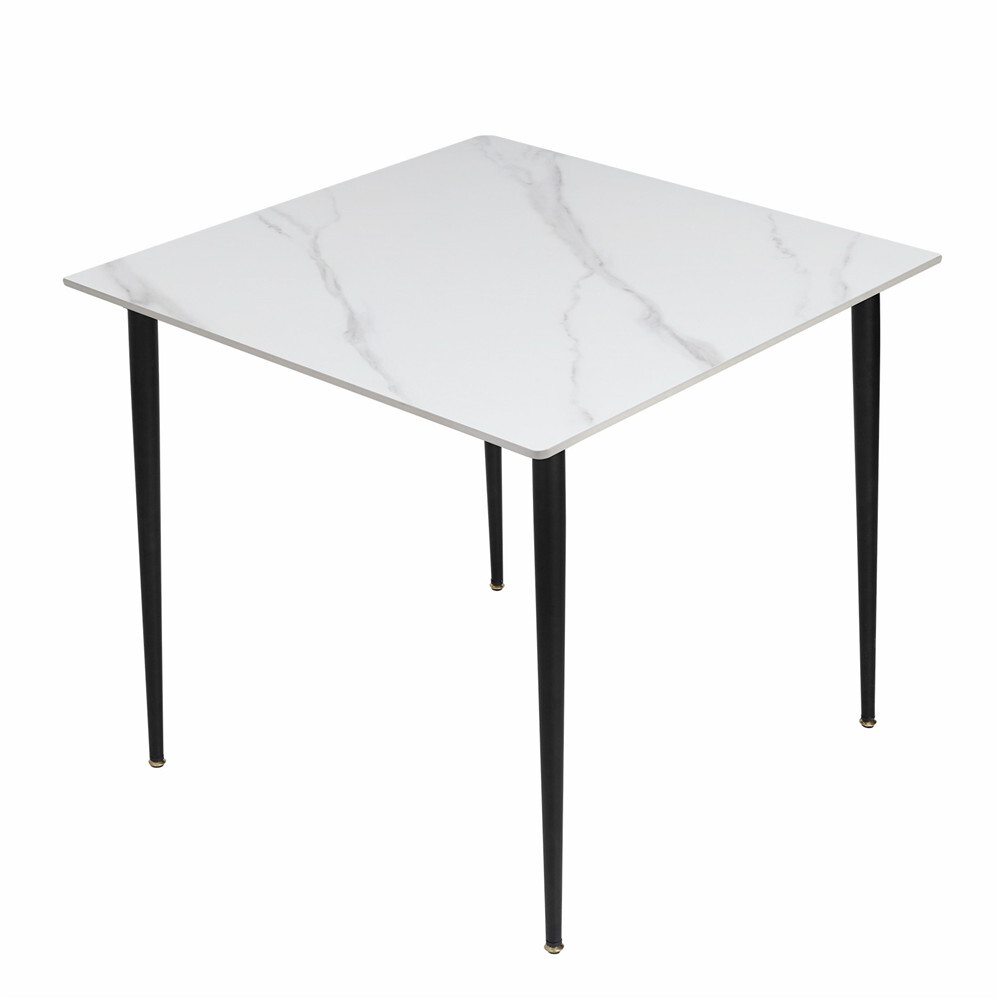 Sqaure Kitchen Marble Dining Table Small Compact w Sintered Stone Top Metal Base