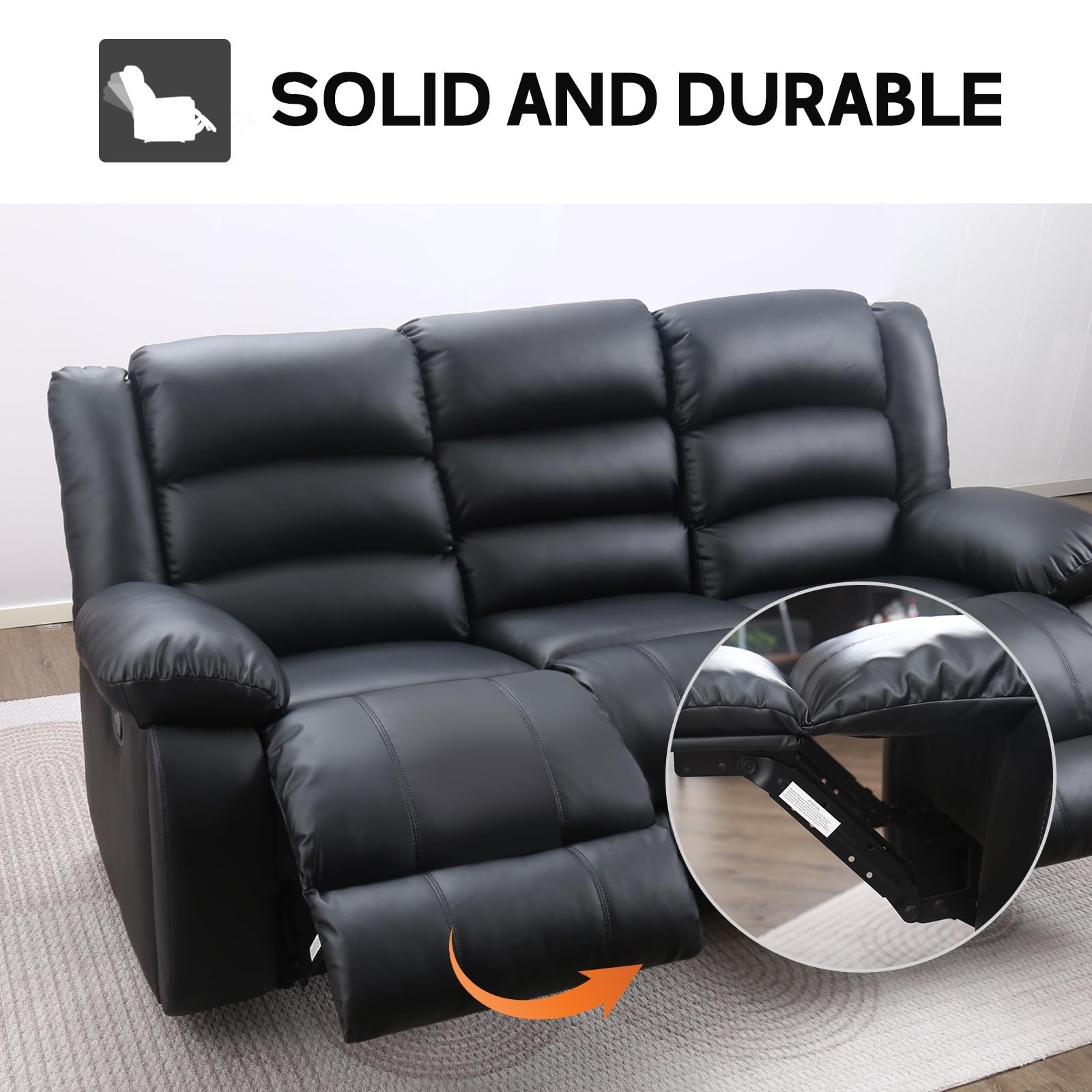 Canmov Faux Leather 3-seat Manual Reclining Sofa with 2 Concealed Cup Holders