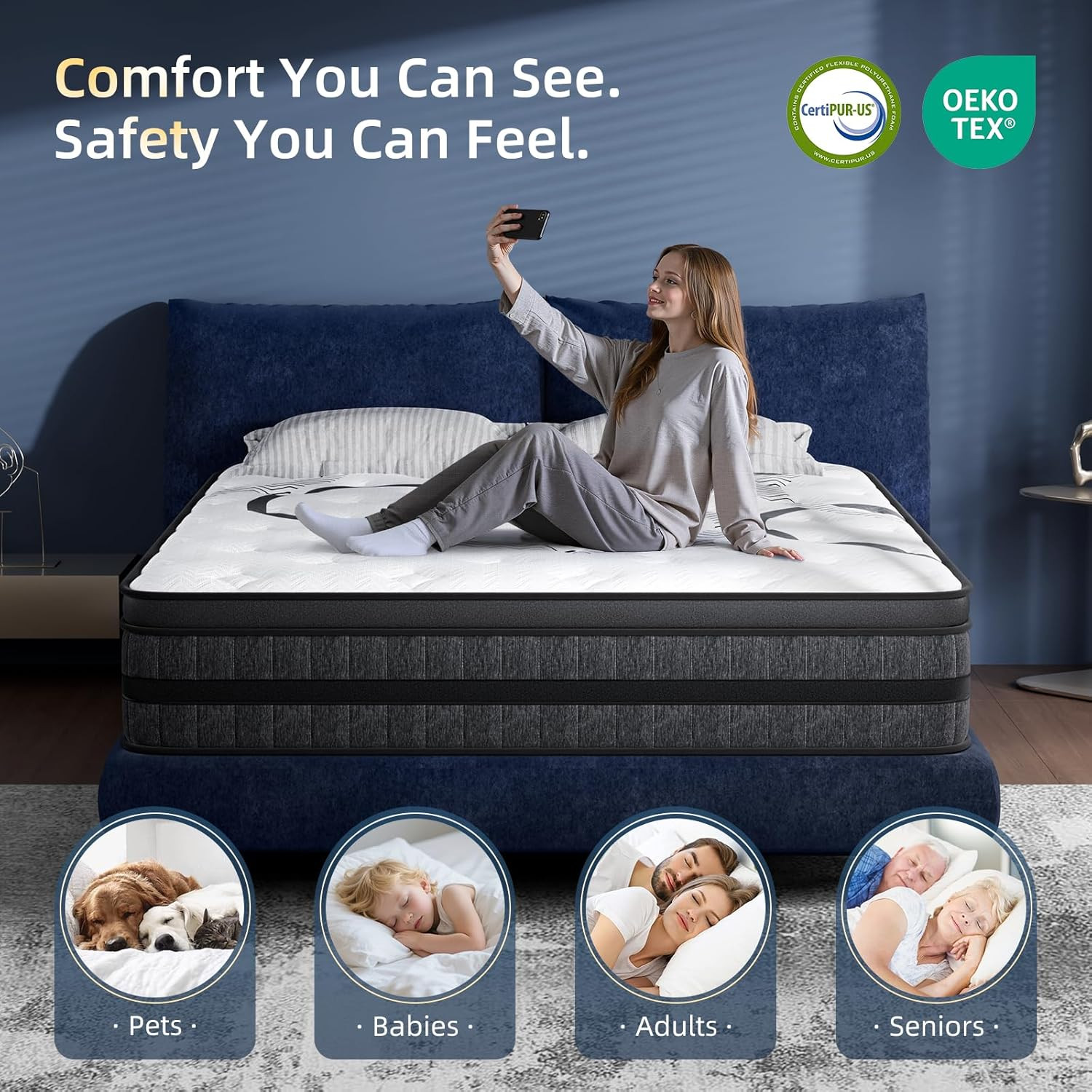 King Size Mattress, 12 Inch Hybrid King Mattress in a Box, Medium Firm, Memory F