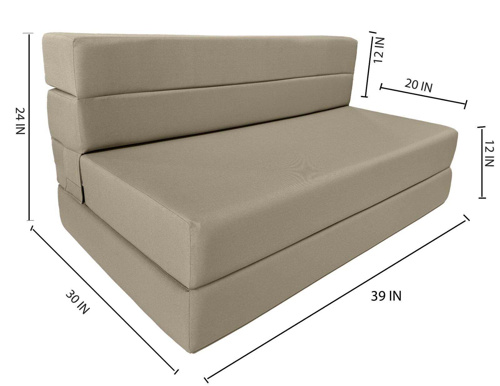 Twin Lounger Folding Foam Mattress, Foldable Sofa Bed Sit Sleep 6x39x80 Tan