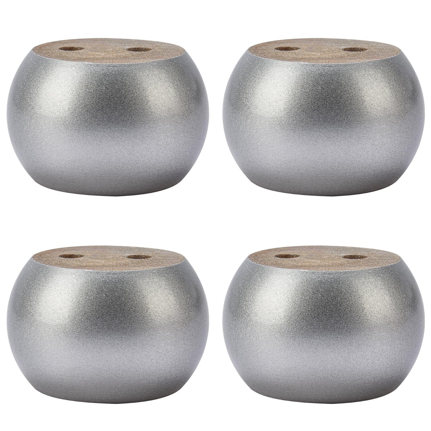 4 PCS 2 Inch 5cm Wooden Furniture Legs Silver Solid Wood Turned Bun Feet M8