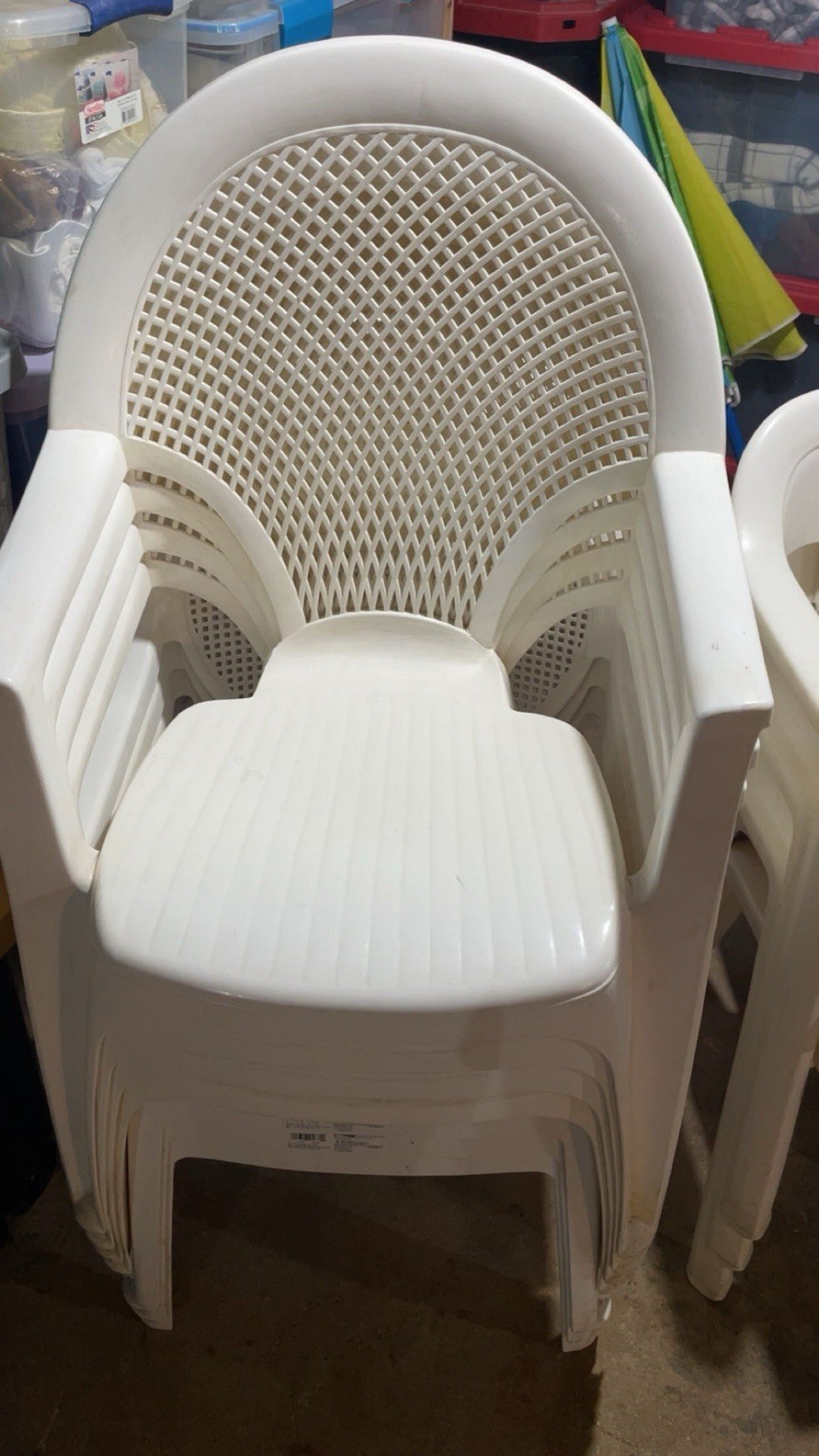 Stacking Armless White Plastic Outdoor Patio Chair, Solid, 31-40 in H