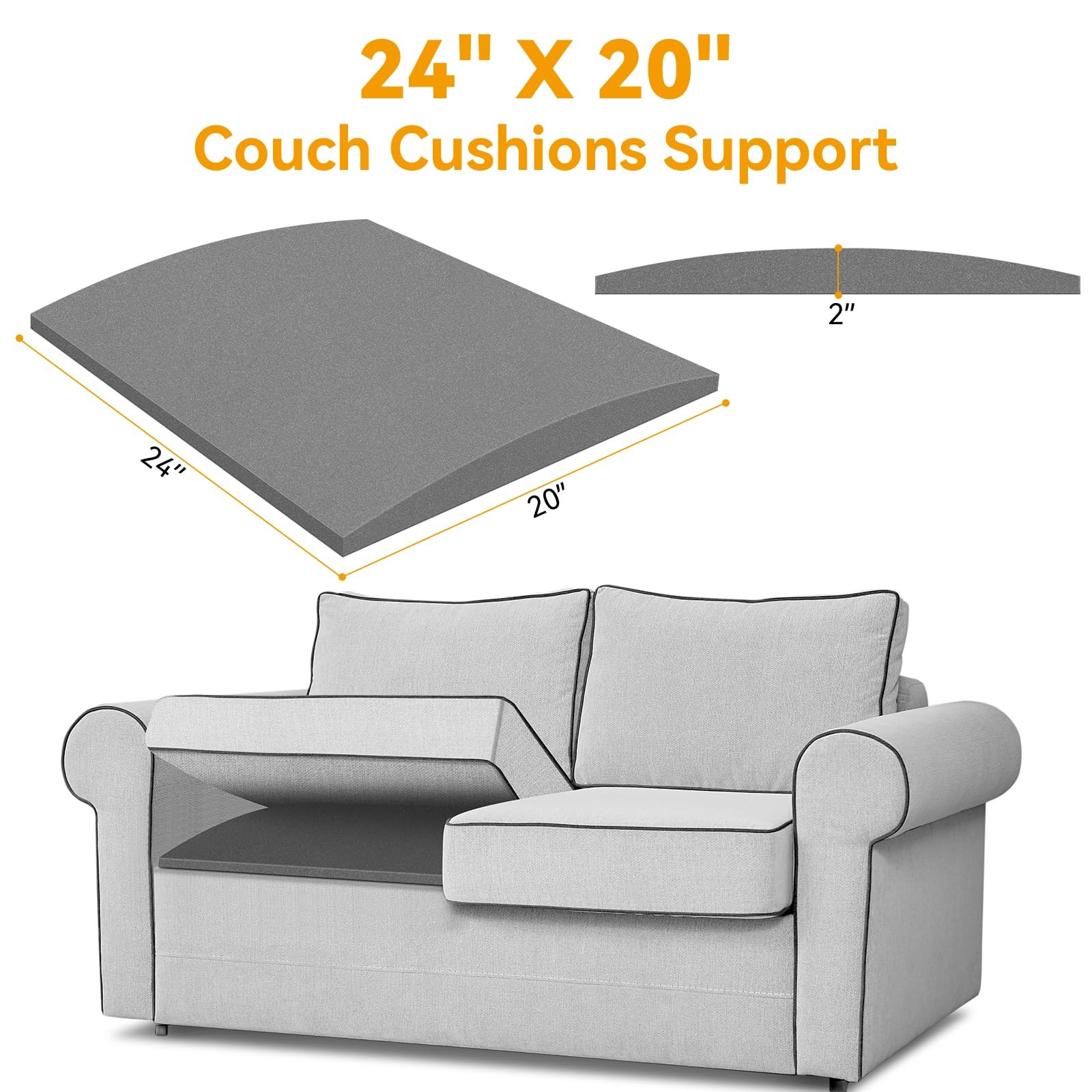 24×20 Inch Couch Cushion Support Sagging Seat High Density Foam 1 PCS