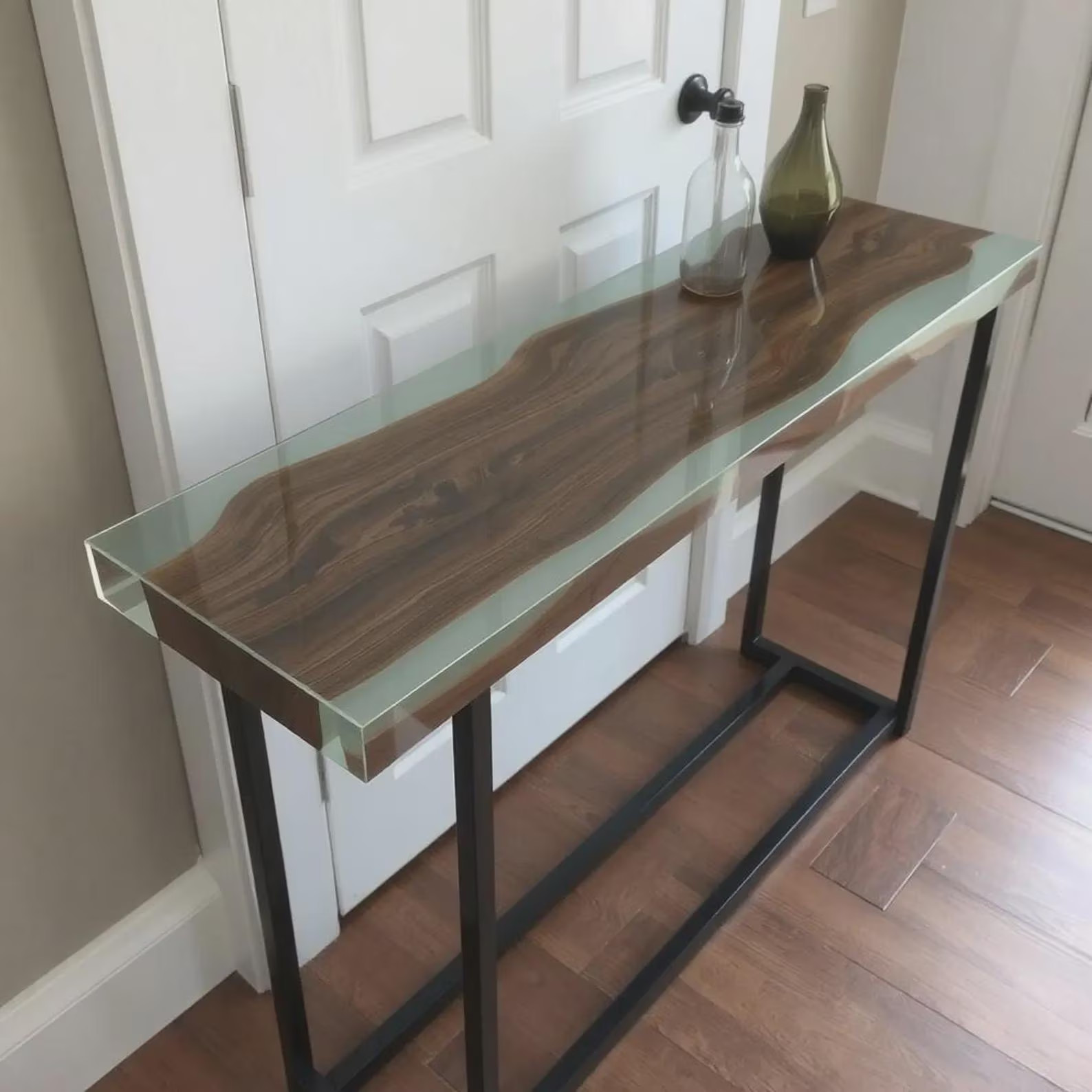 Solid Wood Console Table Top Custom Entryway Black Iron Legs Ready