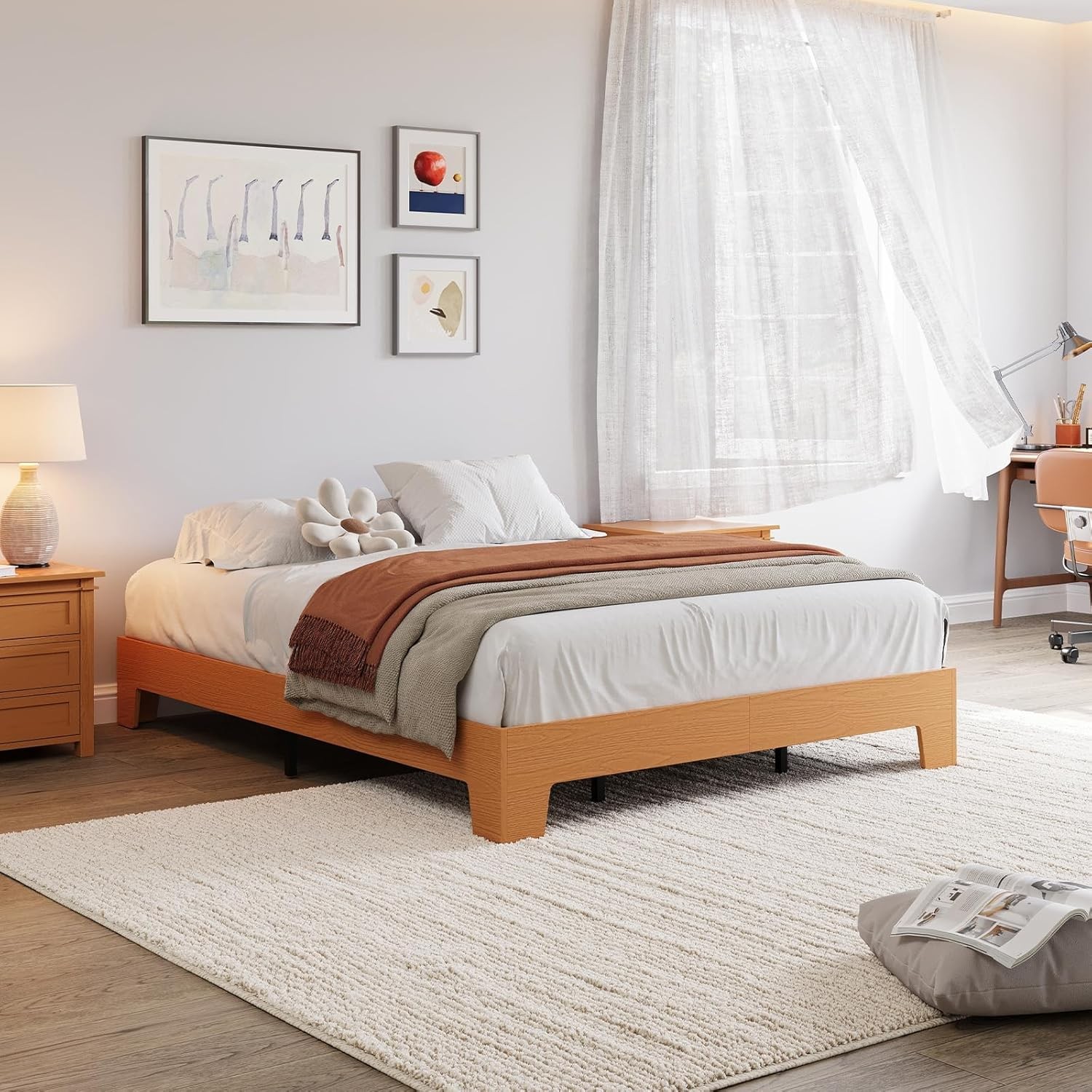 Full Size Bed Frame Wood Platform Bed Frame Minimalist Bedroom Furniture